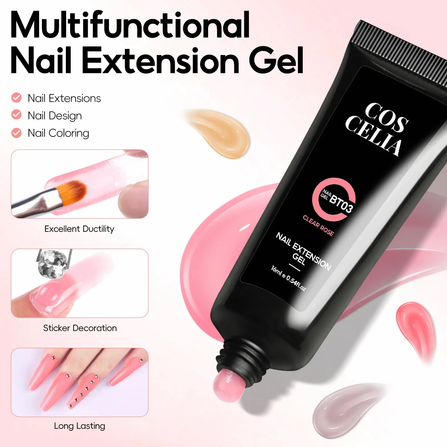 COSCELIA Poly Nail Gel Extension Kit 6 Colours 16ml Builder Kit Żel do paznokci z bazą i top coatem
