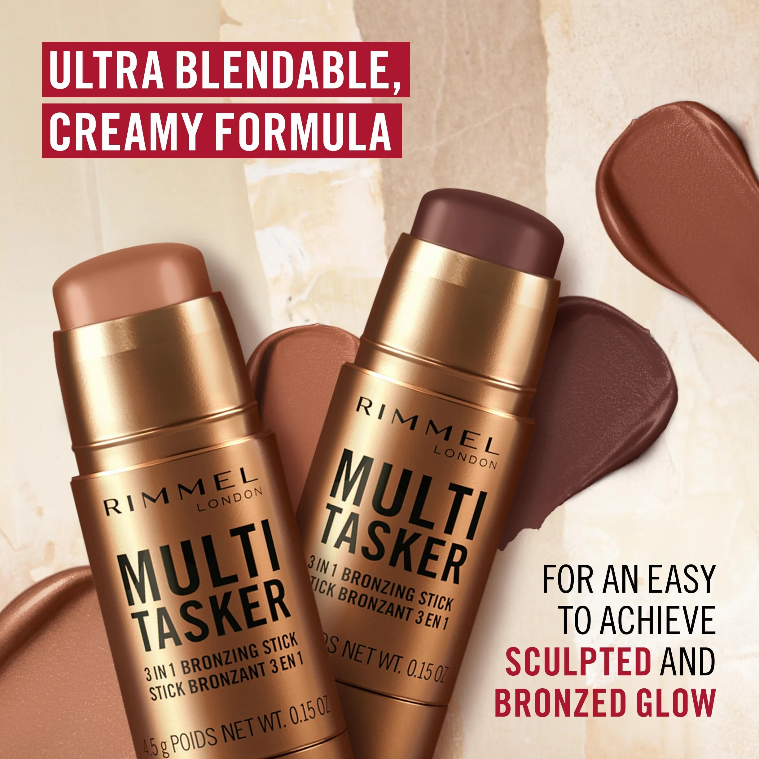 Rimmel Multi Tasker bronzer 3 w 1 do konturowania twarzy, z witaminą C i E nr 03 Tan, 4,5g