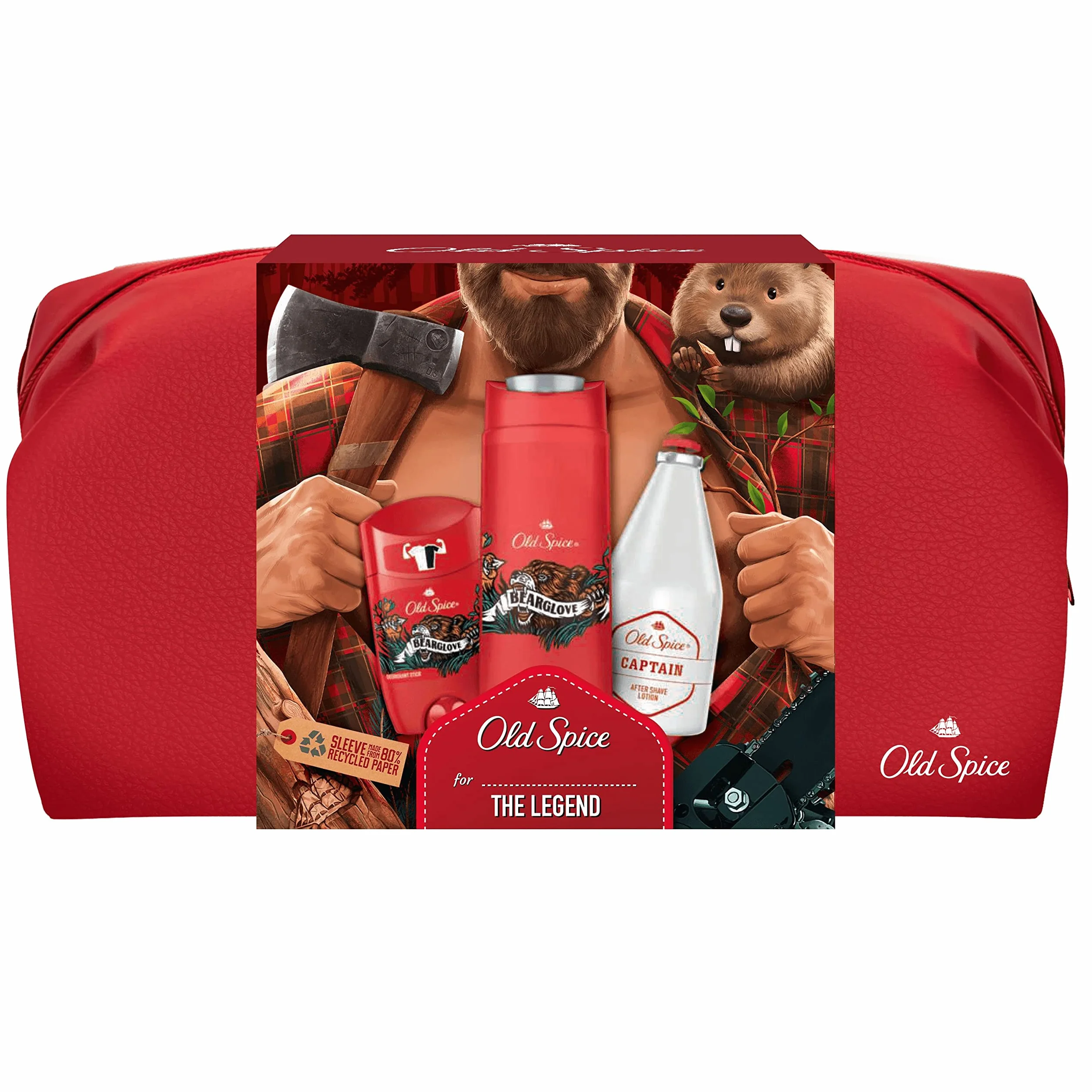 Old Spice Zestaw Podarunkowy Dla Mężczyzn Lumberjack W Kosmetyczce, Zawierający Dezodorant W Sztyfcie, Żel Pod Prysznic I Woda Po Goleniu Bearglove
