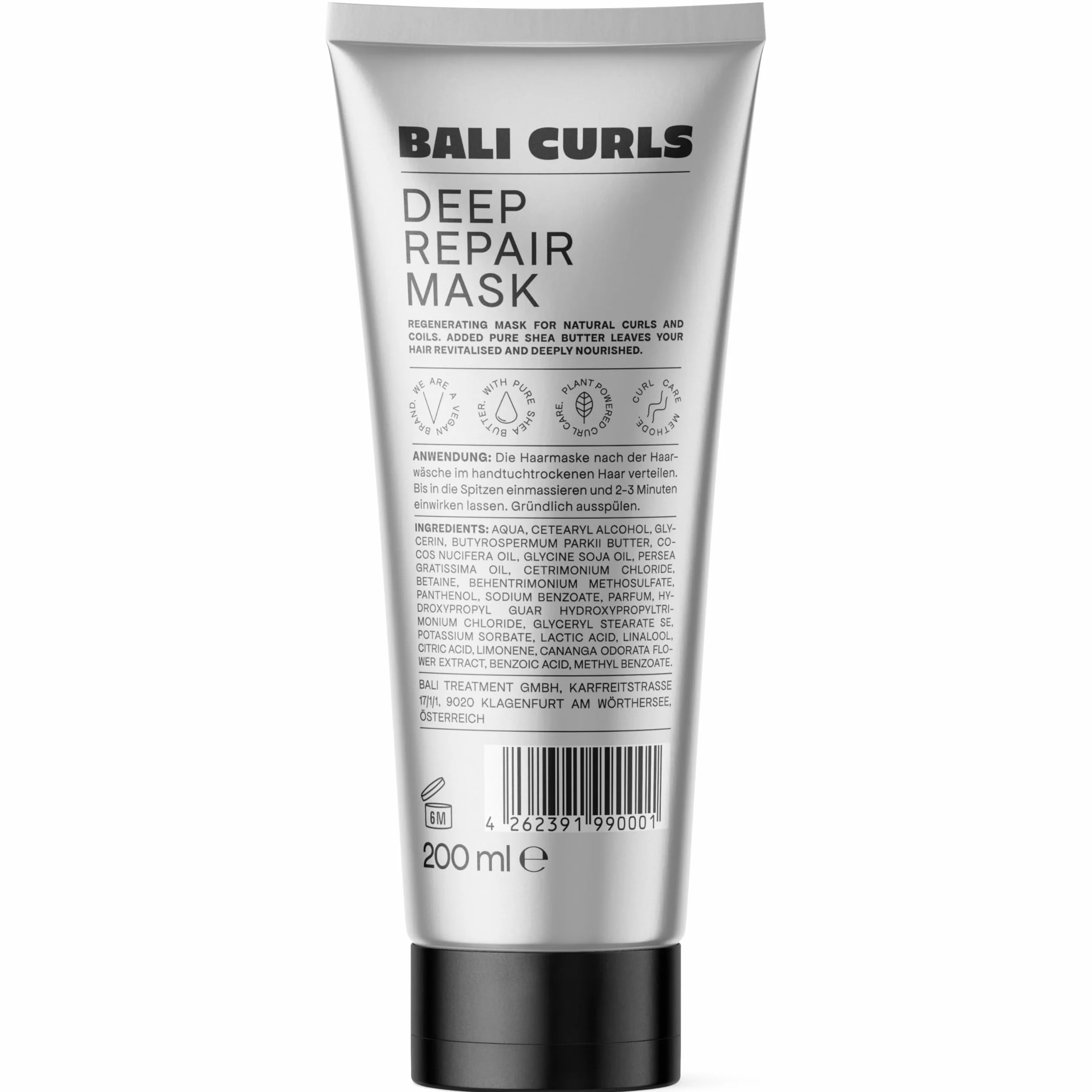 Bali Curls Deep Repair Mask – wegańska maska do włosów z masłem shea, olejem kokosowym i olejkiem z awokado – głęboka pielęgnacja loków i suchych włosów – z ekstraktem ylang-ylang – 200 ml