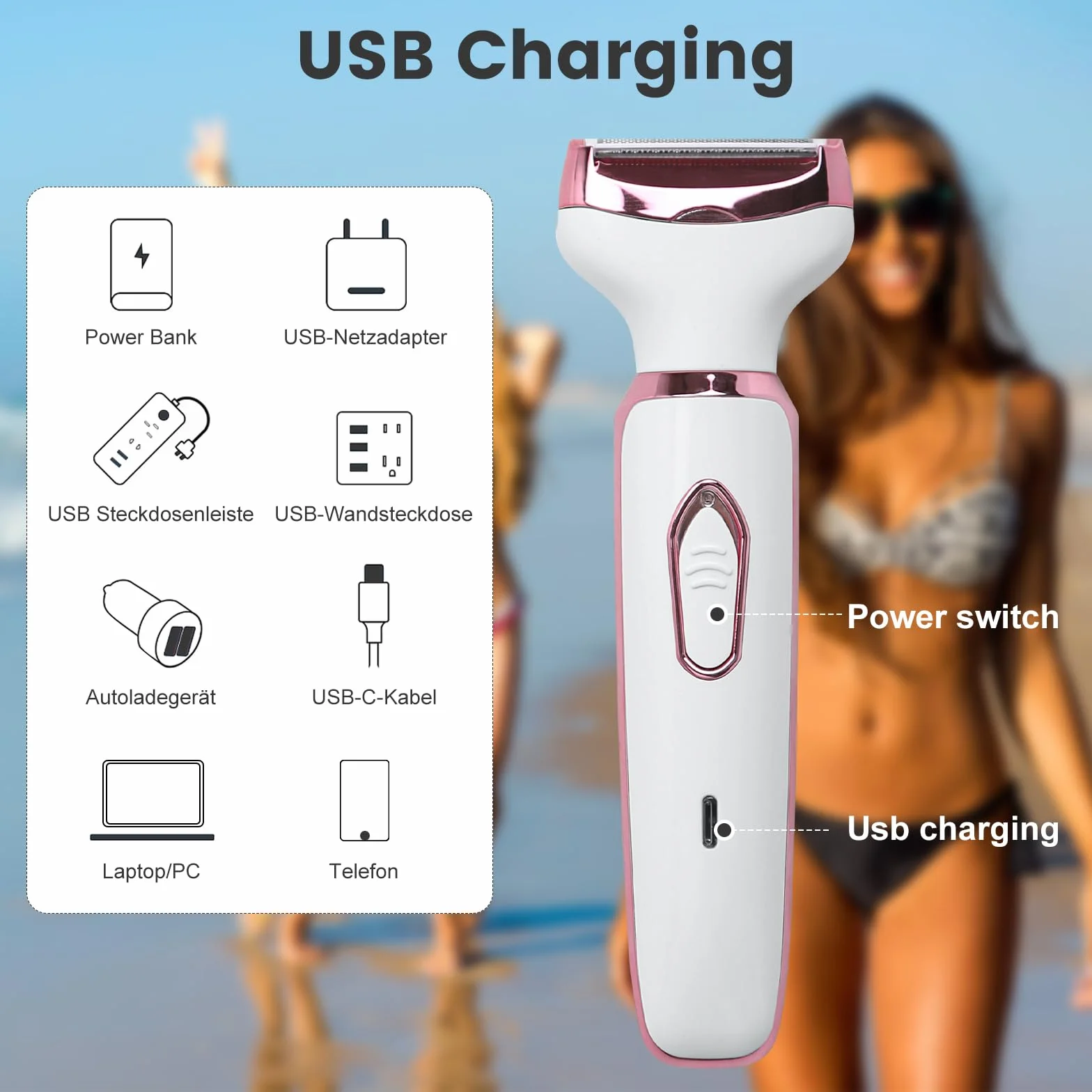 Elektryczna golarka 4 w 1 dla kobiet bezprzewodowa USB trymer do twarzy nosa pach bikini