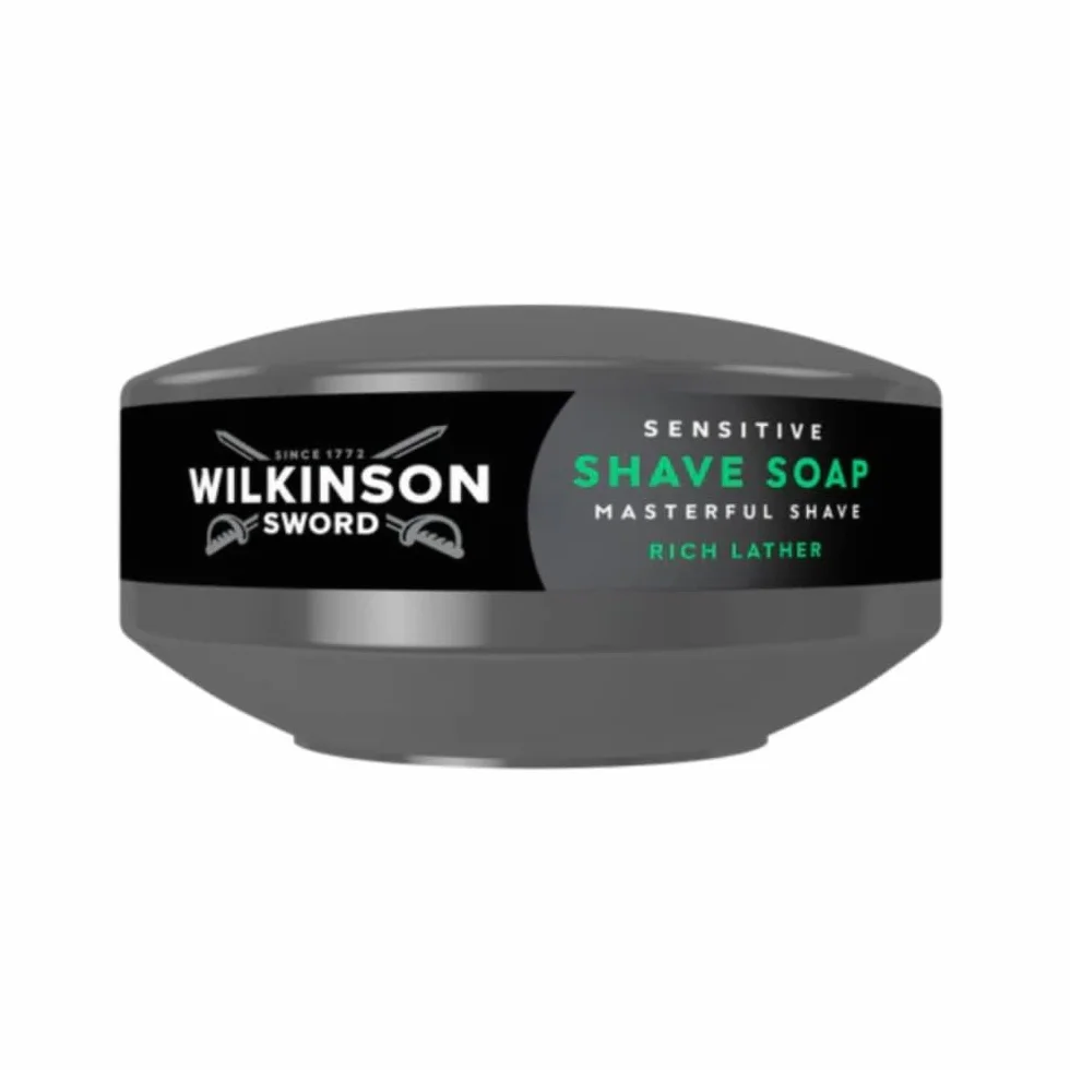 Wilkinson Sword mydło do golenia dla skóry wrażliwej. Idealne do męskich zestawów toaletowych, domowych zestawów fryzjerskich, mydło do golenia i miska do skóry wrażliwej, zestaw 1 szt