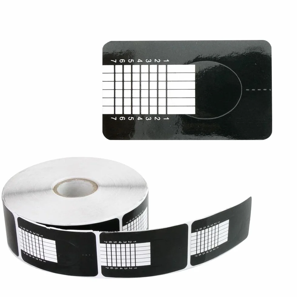 INLAQ® Zestaw 500 szablonów do stylizacji paznokci żelowych i akrylowych – szerokość rolki 38 mm (Czarne)