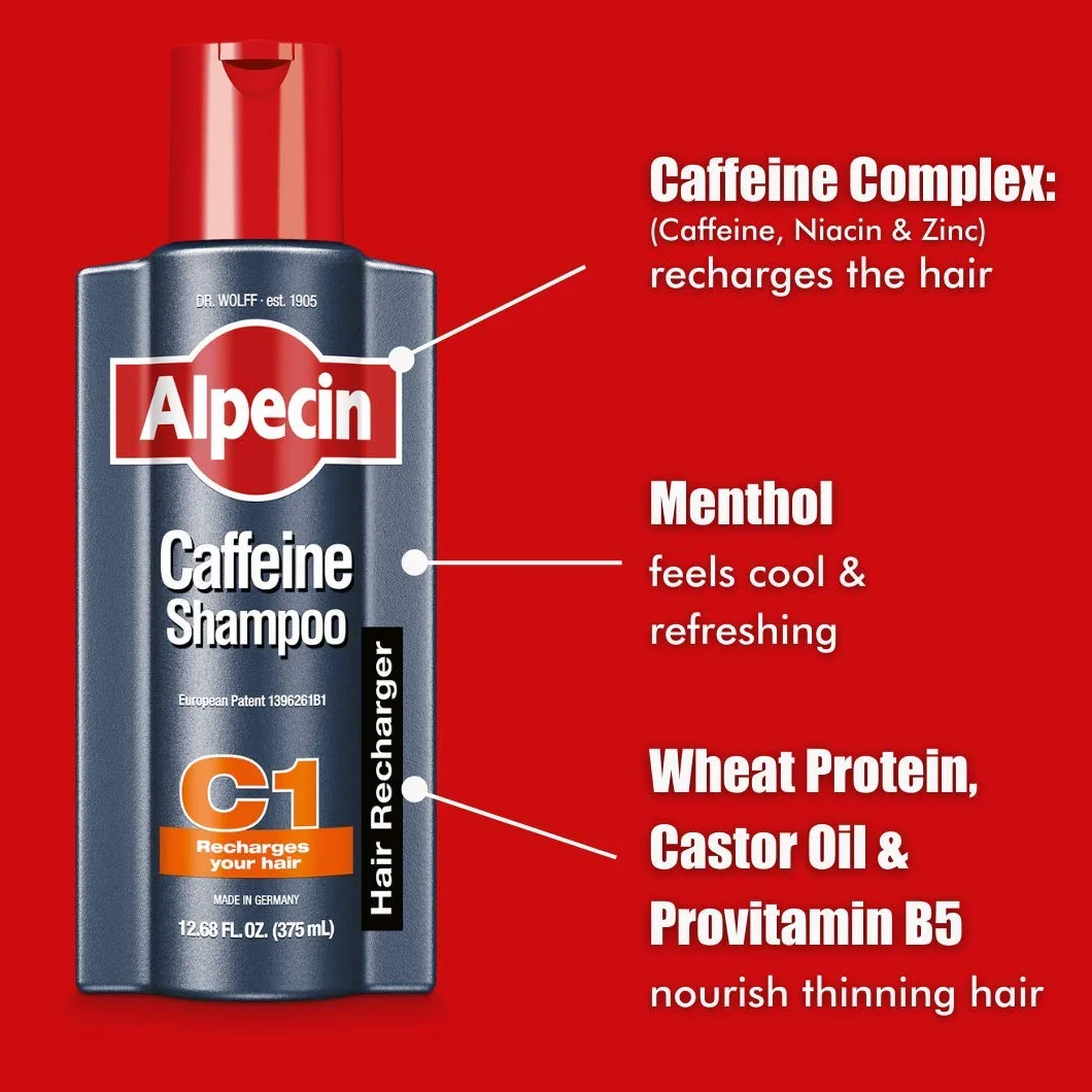 Alpecin Szampon kofeinowy C1, 1 x 250 ml – stymulujący włosy przeciwko dziedzicznemu wypadaniu włosów w celu poprawy wzrostu włosów u mężczyzn