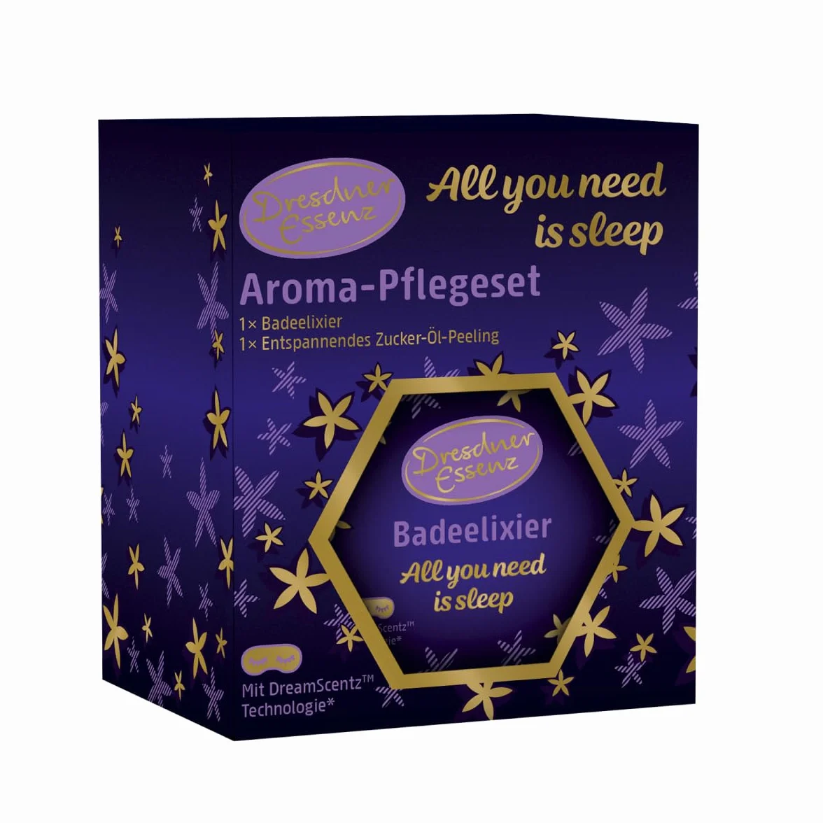 Dresdner Essenz Eliksir do kąpieli All you need is sleep 350 ml + peeling z olejkiem cukrowym 40 g | relaksująca przyjemność z kąpieli | zestaw upominkowy dla kobiety | zestaw rozpieszczający wellness