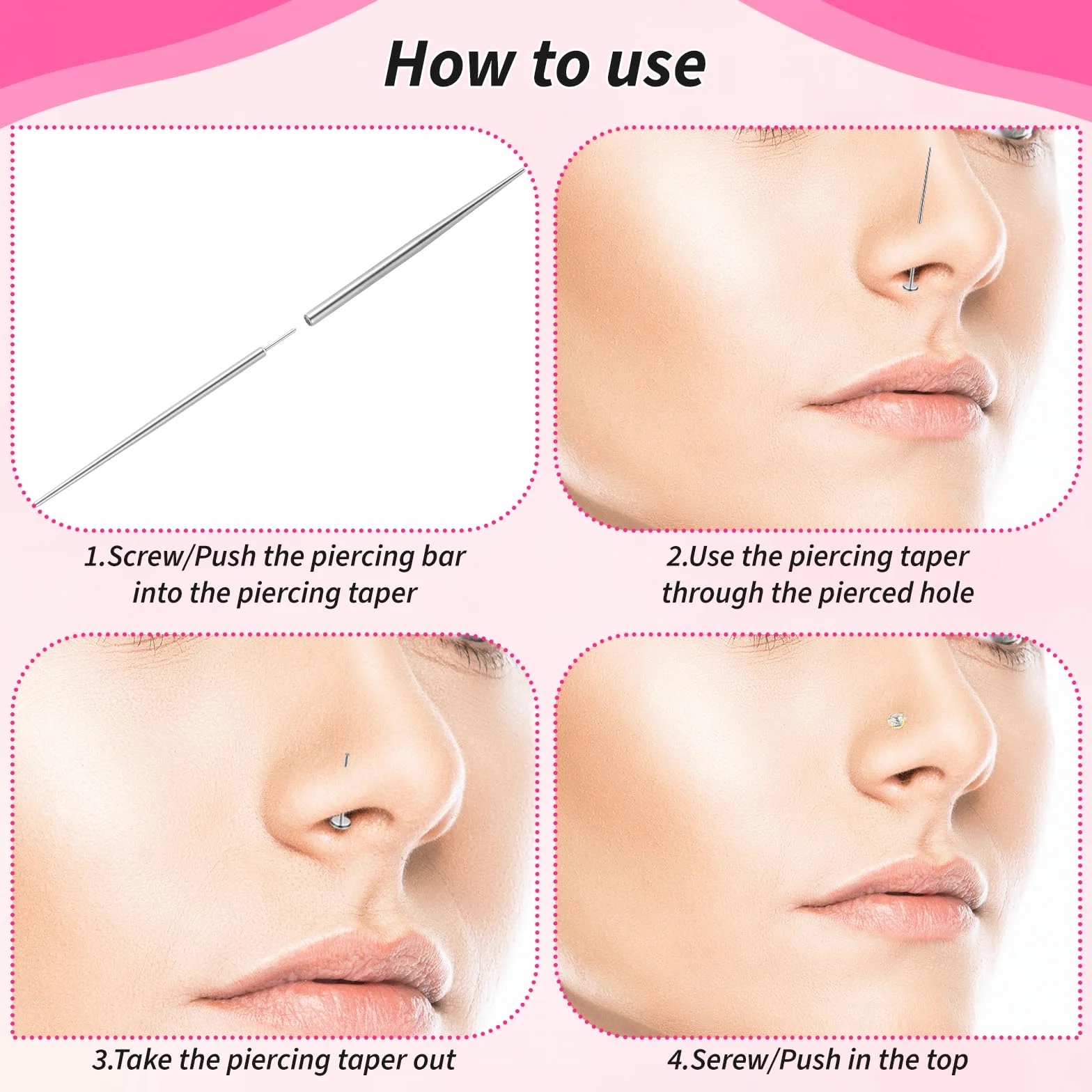 13 szt. narzędzie do piercingu kulkowego 14G, 16G, 18G, 20G, aplikator do kolczyków ze stali nierdzewnej, z gwintowanym i bezgwintowanym trzpieniem do wkładania, zakrzywiony, wciskany, do piercingu