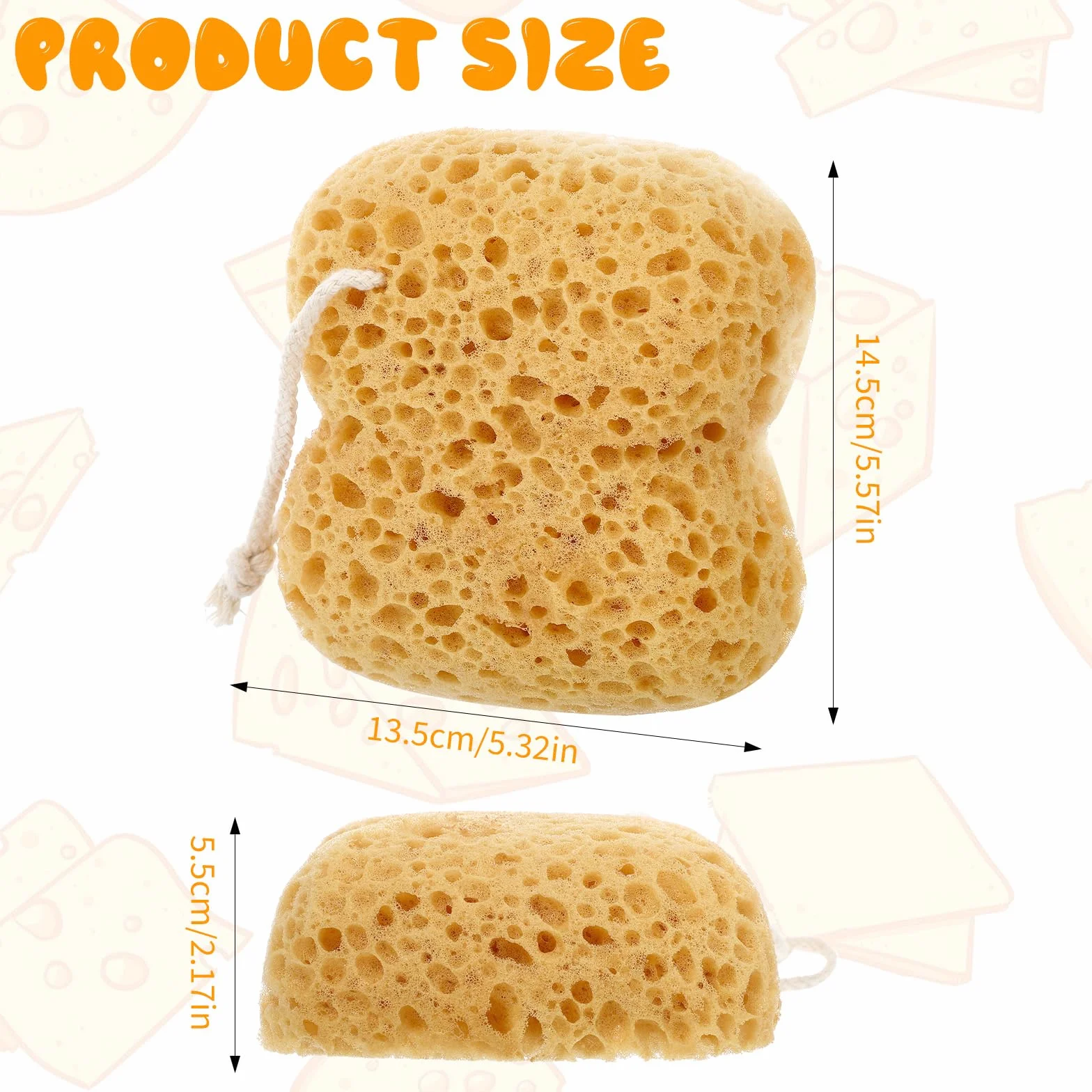 Ymapinc Duży rozmiar gąbki do kąpieli pod prysznic, złuszczająca pianka luffa, bąbelkowy peeling do łazienki, akcesoria do łazienki dla mężczyzn kobiet - żółta