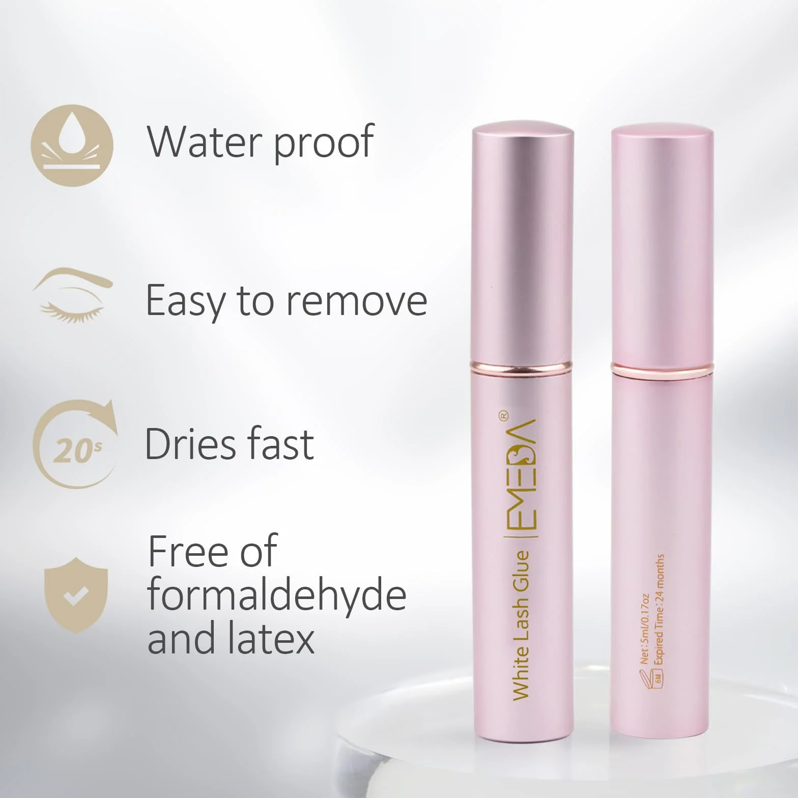 EMEDA Klej do Sztucznych Rzęs Super Strong Hold - Bez Lateksu, Wodoodporny, w Pasku, White Lashes, do Wrażliwych Oczu - 5ml 0.17oz
