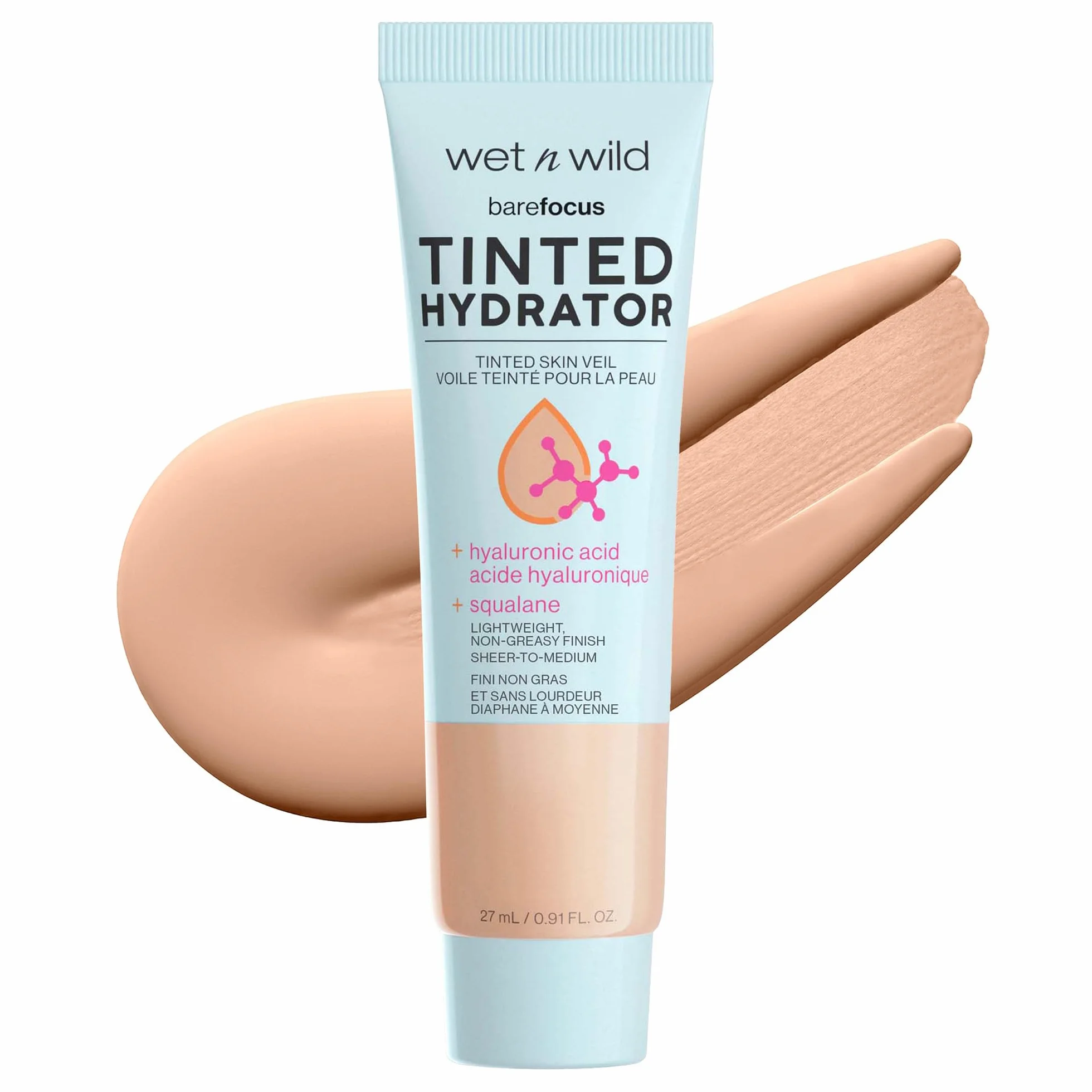 Wet n Wild Bare Focus Kolorowy Hydrator, Nawilżający Krem do Twarzy z Dodatkiem Kwasu Hialuronowego, Delikatne do Średniego Krycie, Pół-Matowe Wykończenie dla Naturalnego Blasku, Jasny Odcień