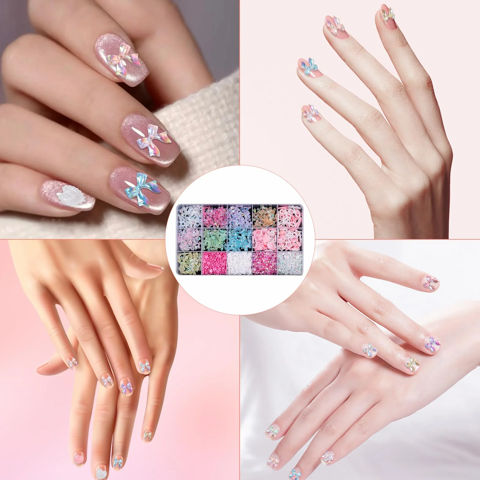 1000 sztuk ozdób do paznokci, zawieszki 3D, kolorowe kokardki, gwiazdy, serce, księżyc, do manicure diy crafts Jewelry Accessories