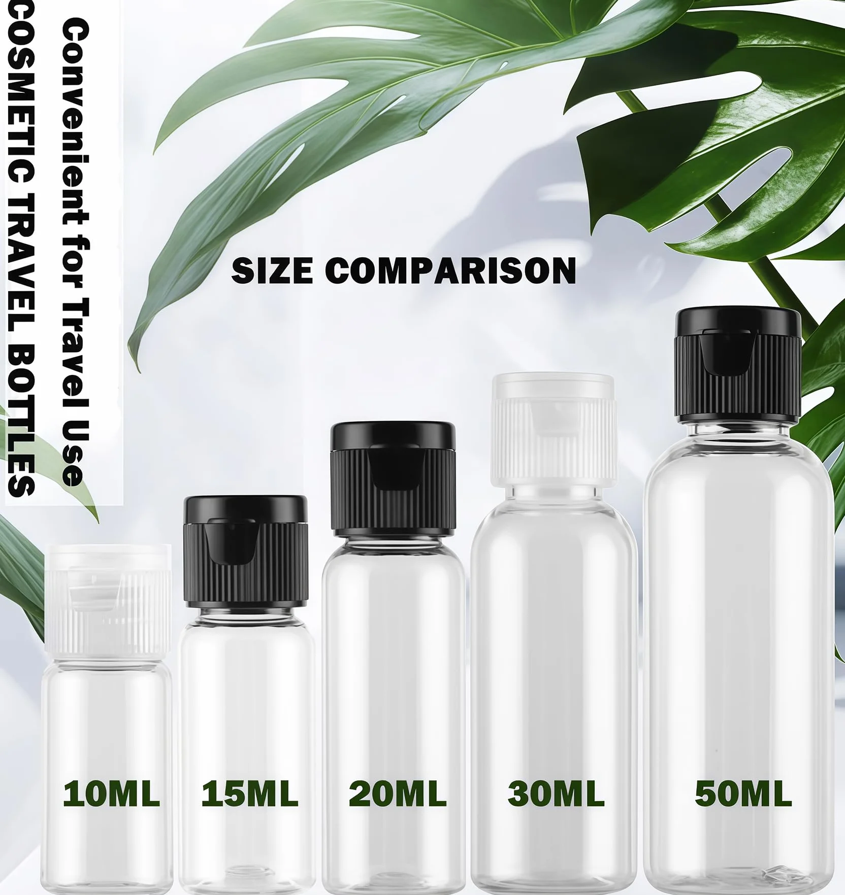 Happyupcity 30 szt. 15 ml / 14,2 g puste przezroczyste plastikowe butelki podróżne z czarną zakrętką fiolka na próbki kosmetyków mały dozownik pojemnik na zmiękczającą wodę płynny żel pod prysznic