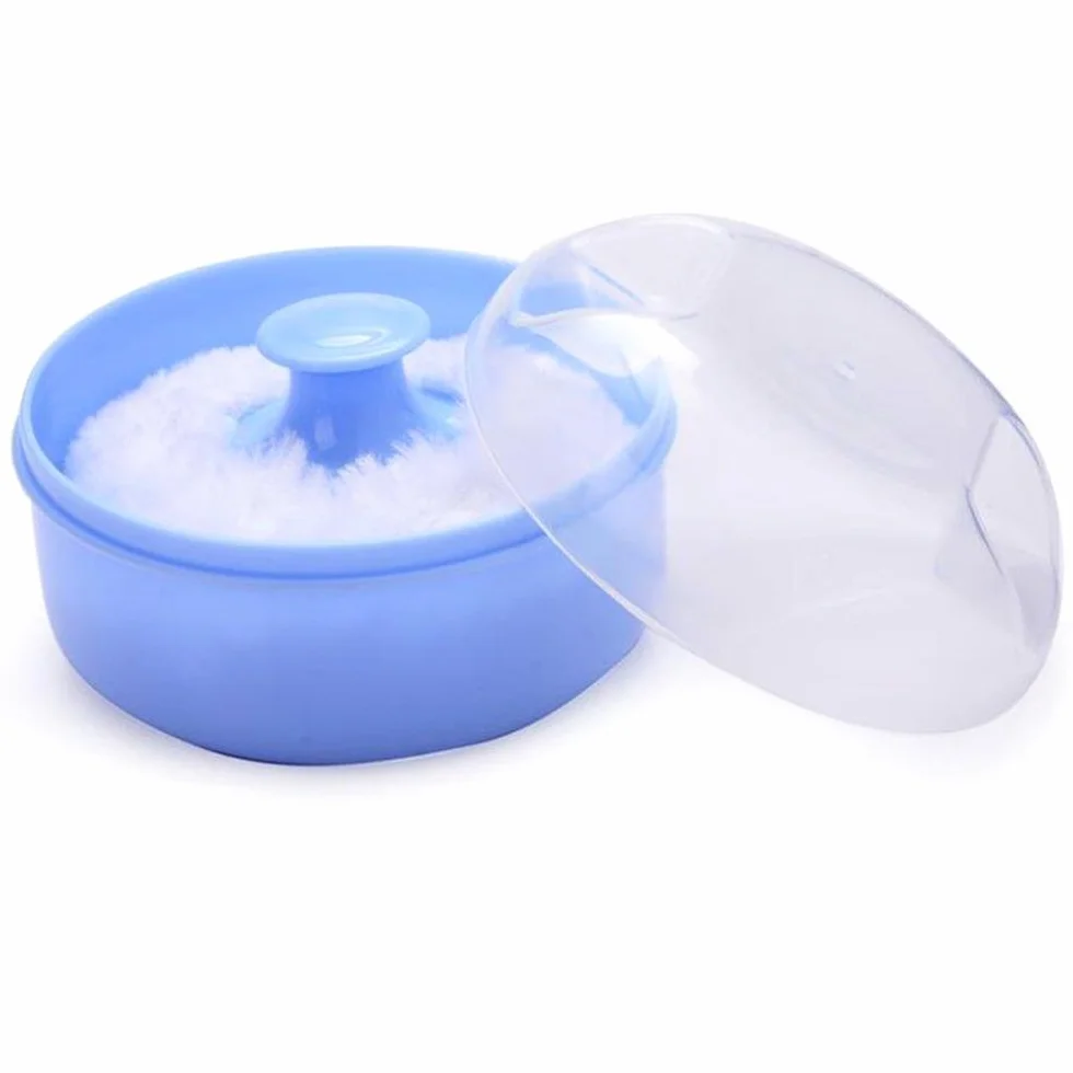 Baby Soft Face Body Kosmetyki Puder Tassel Sponge Box Fall Box Fall Container (niebieski)