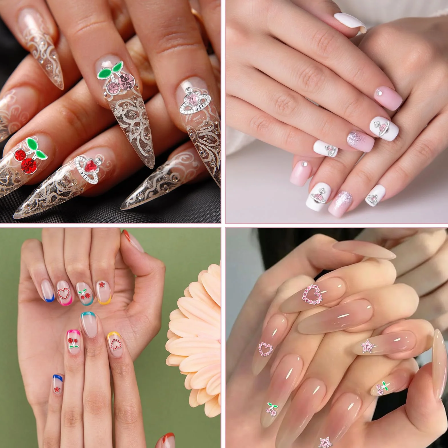 Qianyu 40 sztuk zawieszek do paznokci 3D, dekoracja paznokci, śliczne zawieszki do paznokci, wiśniowe, kamienie stras, akcesoria do paznokci, diamenty do manicure DIY, rzemiosła, biżuterii, akcesoria,