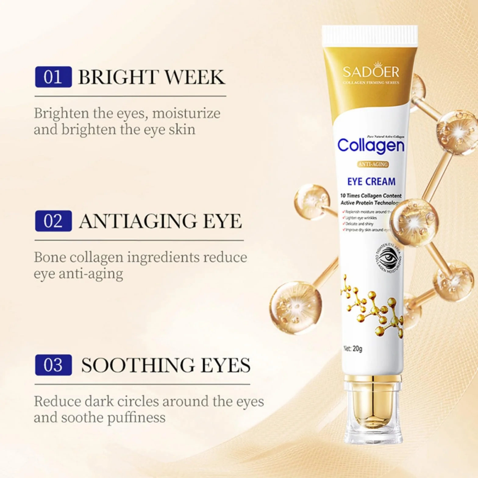 Kolagen Eye Cream krem pod oczy przeciwzmarszczkowy z kwasem hialuronowym i kolagenem 20g