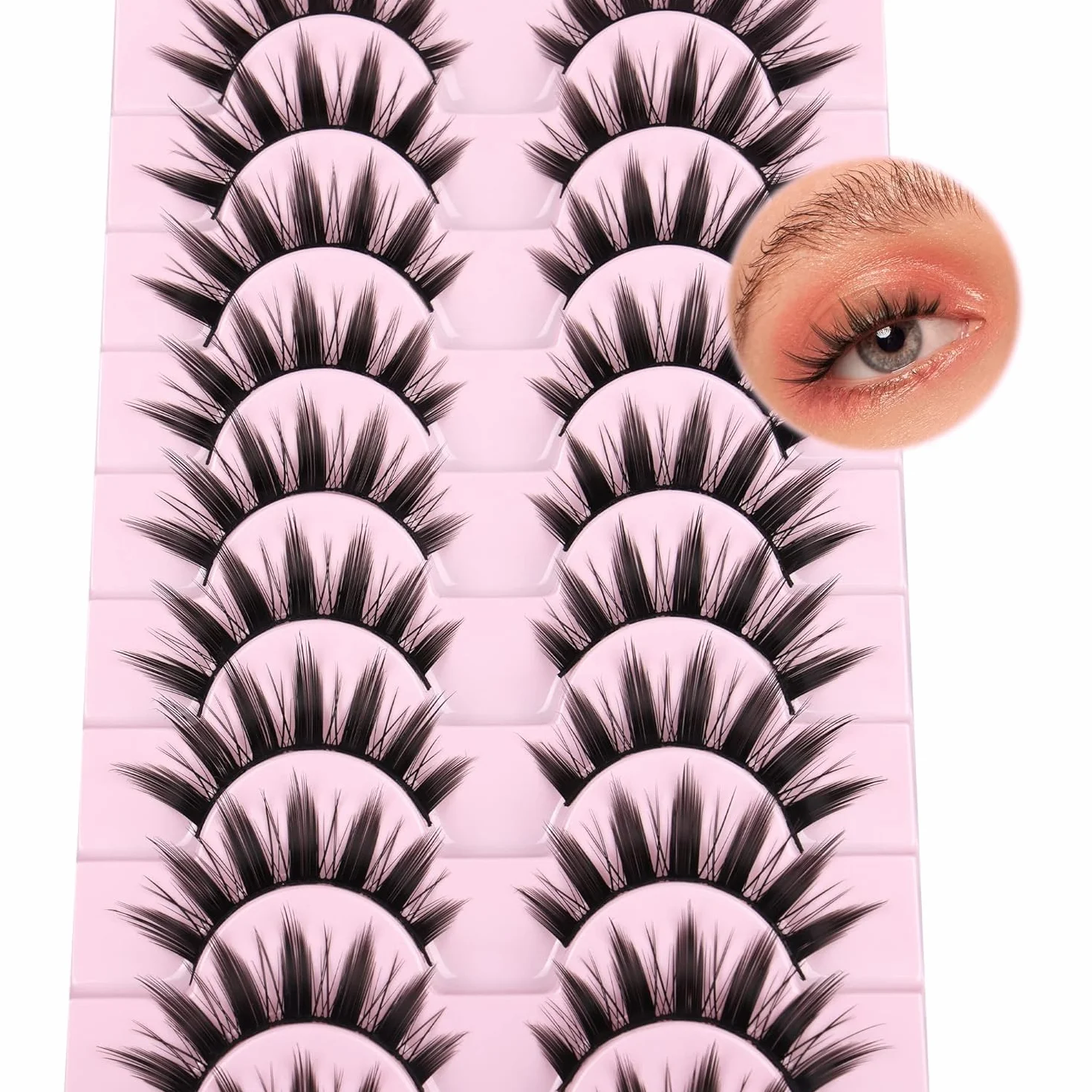 Lashes Manga Eyelashes Cat Eye Lashes Spiky Eyelash Strips Natural Look 10 par, koreańskie, japońskie, azjatyckie, cosplay, sztuczne rzęsy, wygląd jak indywidualny zestaw (M01)