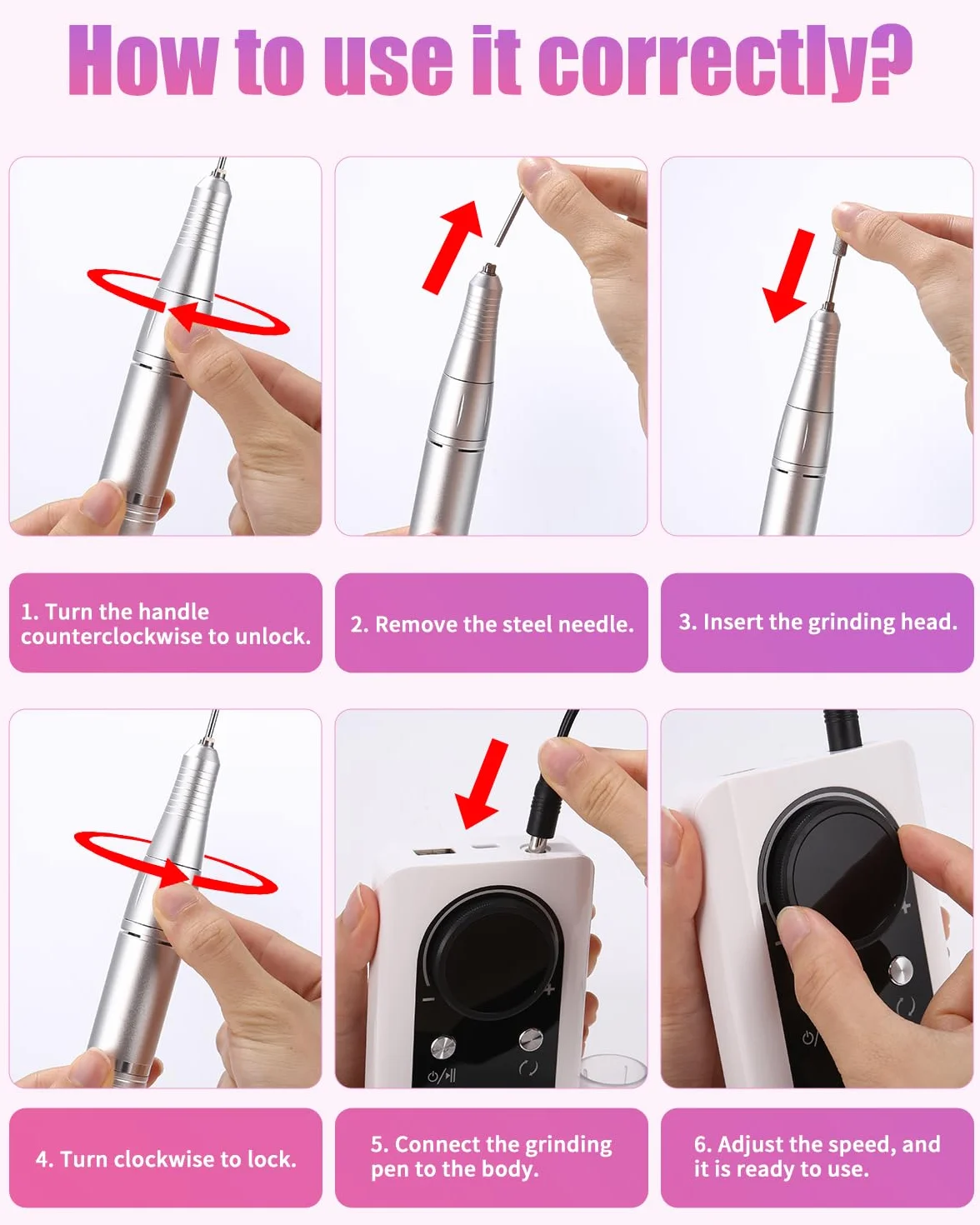 Elektryczny pilnik do paznokci 45 000 obr./min z wyświetlaczem LED USB zestaw do manicure