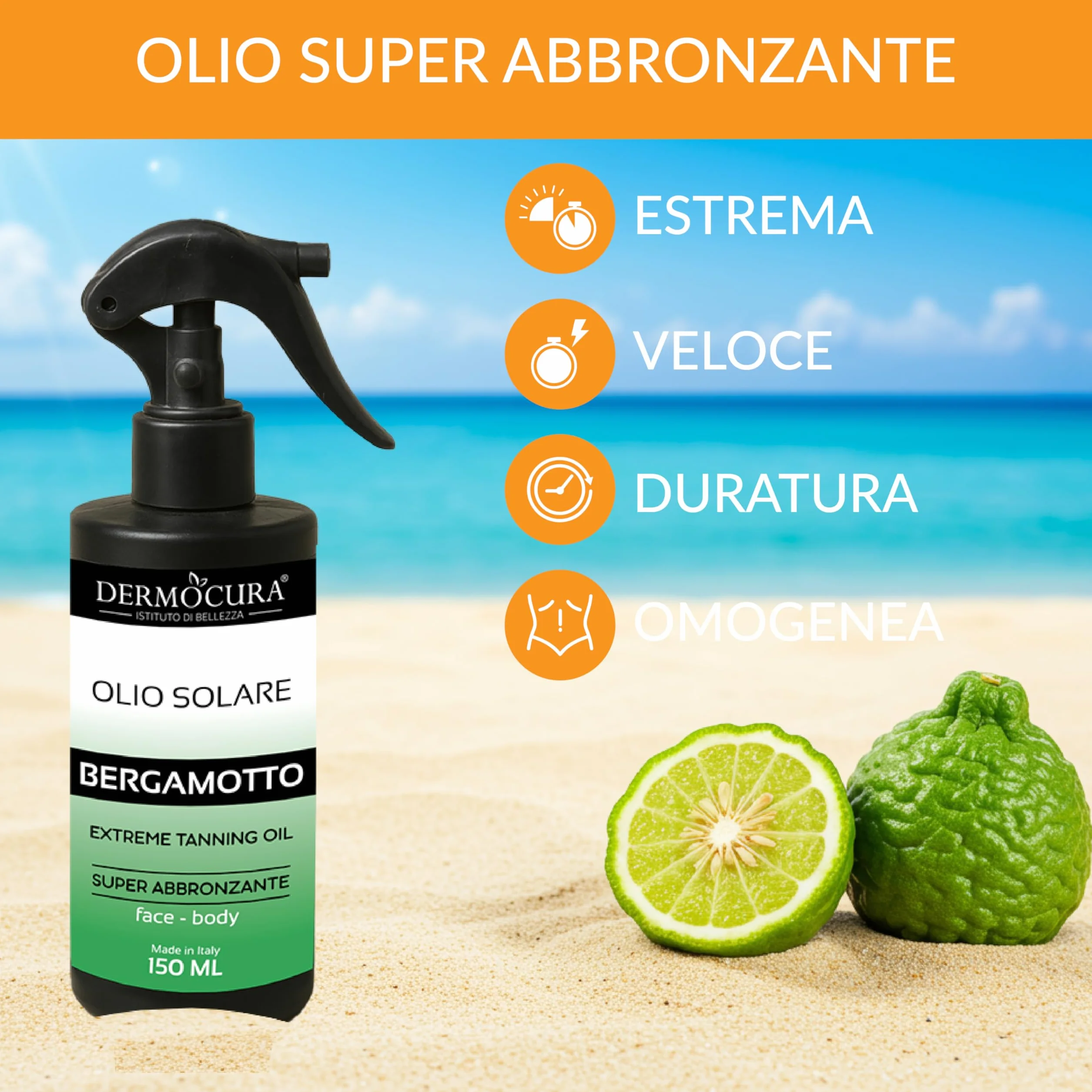 Dermocura Olejek do ekstremalnego opalania, akcelerator brązu bergamotowego - nawilżający olej do intensywnej opalenizny 150 ml