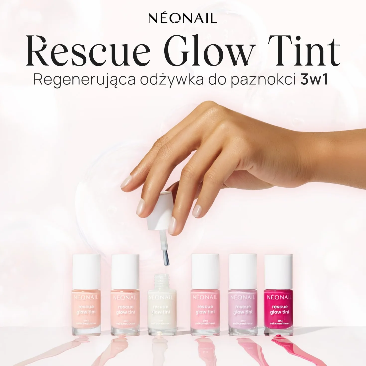 NÉONAIL Regenerująca odżywka do paznokci 3w1 - Rescue Glow Tint 3in1 Nail Conditioner - Pielęgnacja i Kolor - Glitter Violet - 7,2 ml