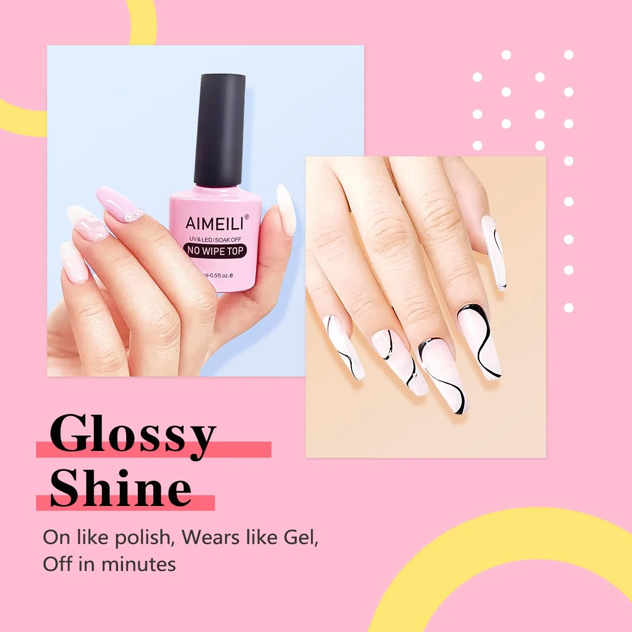 AIMEILI Lakier żelowy Top Coat – przezroczysty lakier UV LED Soak Off Nail Art, błyszczące wykończenie o wysokim połysku, trwały, łatwy w aplikacji, bez odprysków, 10 ml