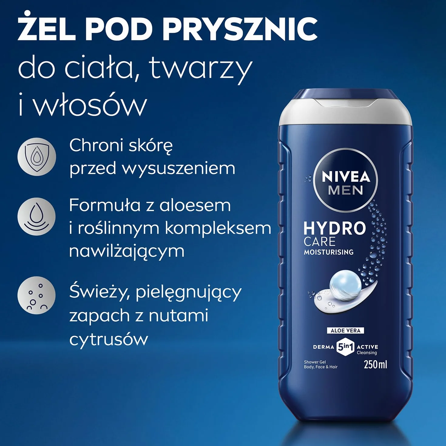 NIVEA MEN Hydro Care Żel pod prysznic 5w1 250ml