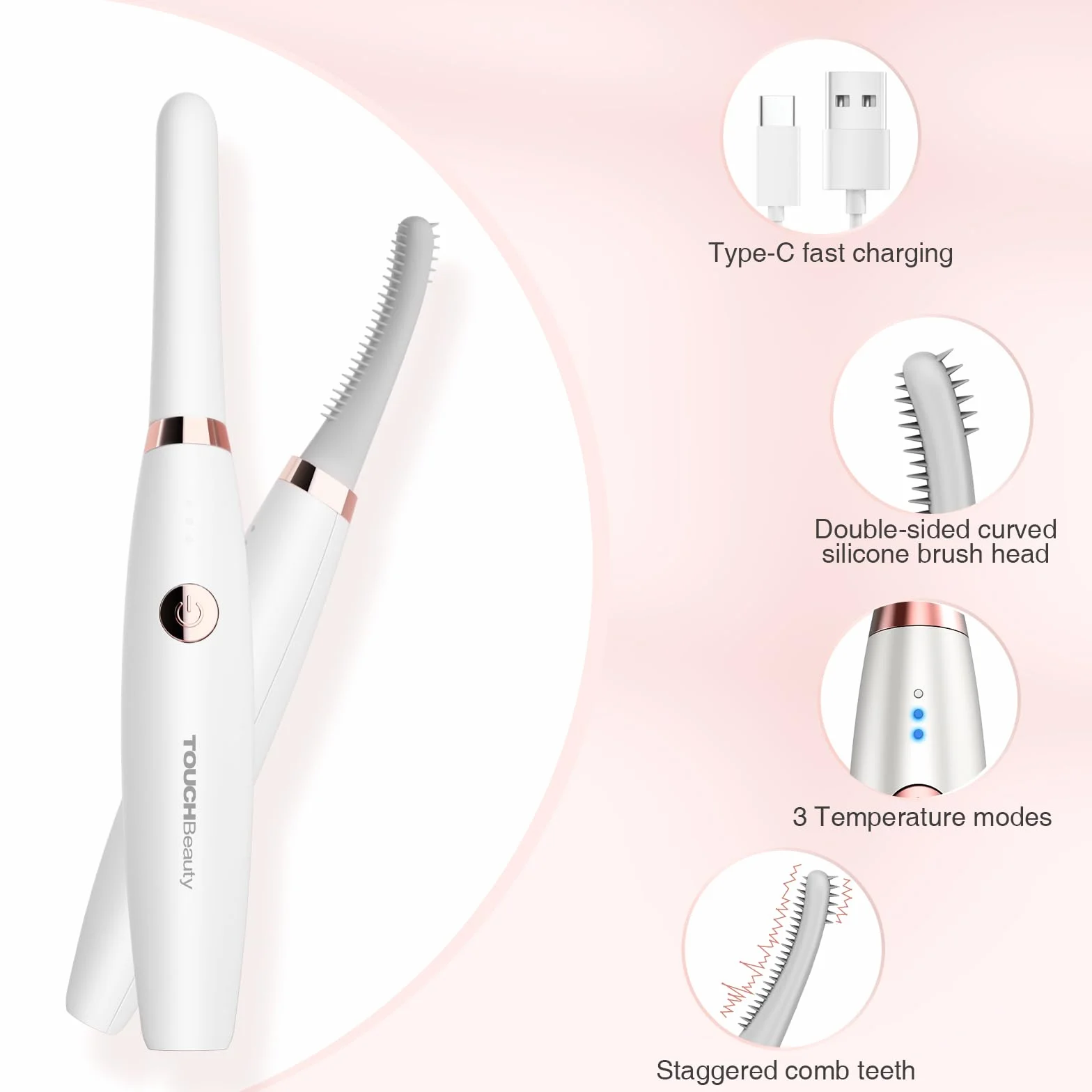 TOUCHBeauty Elektryczne ogrzewane szczypce do rzęs z możliwością ponownego ładowania USB-C 3 tryby temperatury zestaw do liftingu rzęs