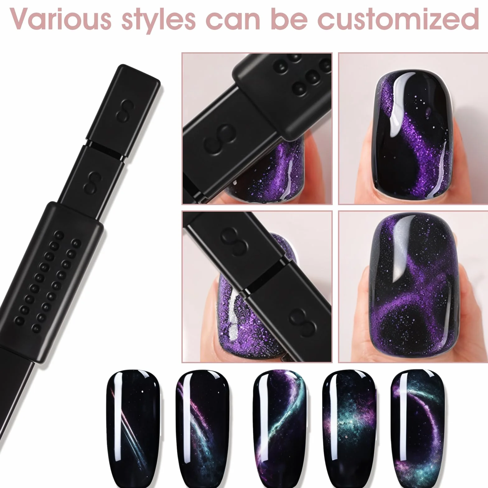 Andibro 8 sztuk narzędzi do zdobienia paznokci magnetyczny zestaw DIY 3D Cat Eye Stick