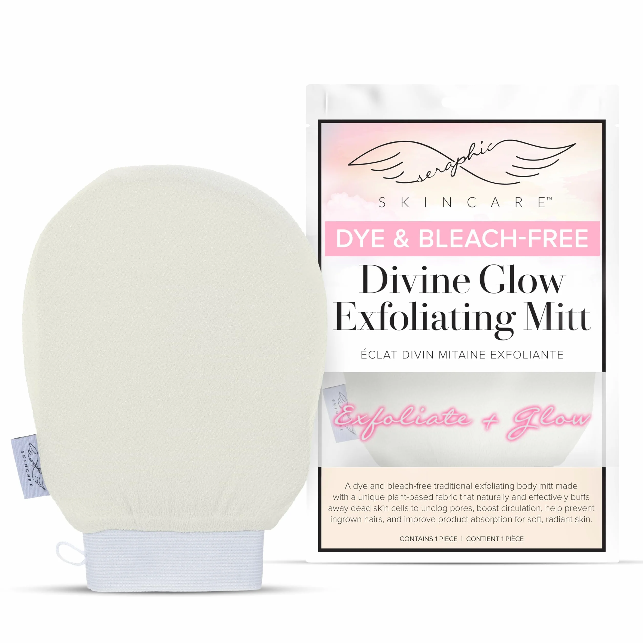 Seraphic Skincare Divine Glow Exfoliating Mitt (1pc) – 100%, Dye-Free, Bleach-Free Vegan Viscose Korean Exfoliating Glove – Body Exfoliator for Self-Tan Removal & Keratosis Pilaris