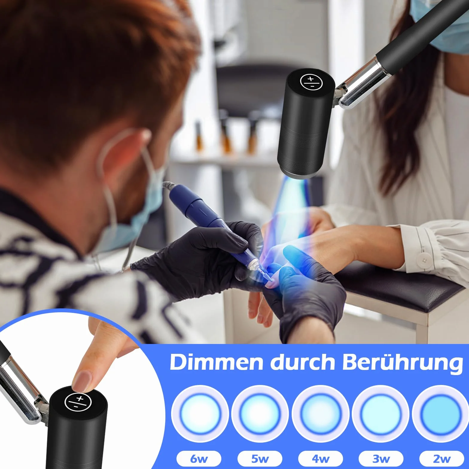 Lampa LED UV 6 W USB do utwardzania klejem UV, fioletowe światło, dotykowa, ściemnianie, czarna