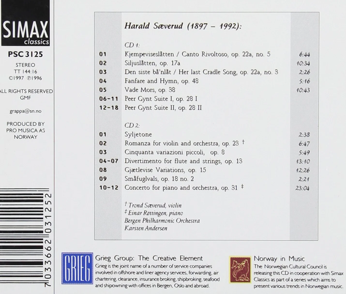Orchestral Works 2 (Andersen, Bergen Po)