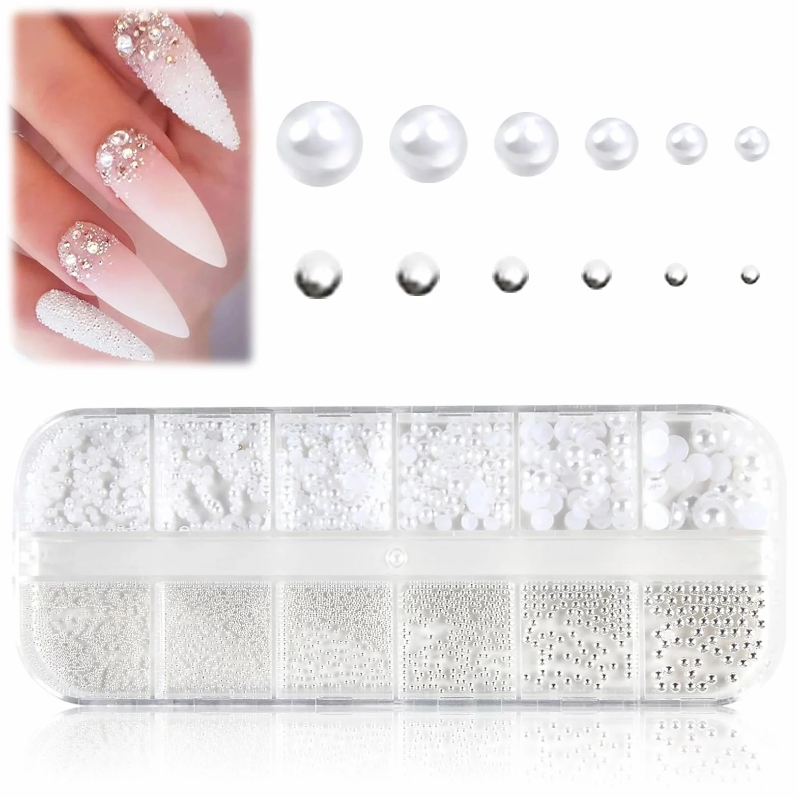 Nail Art kamienie stras białe koraliki płaskie do dekoracji paznokci 12 rastrów