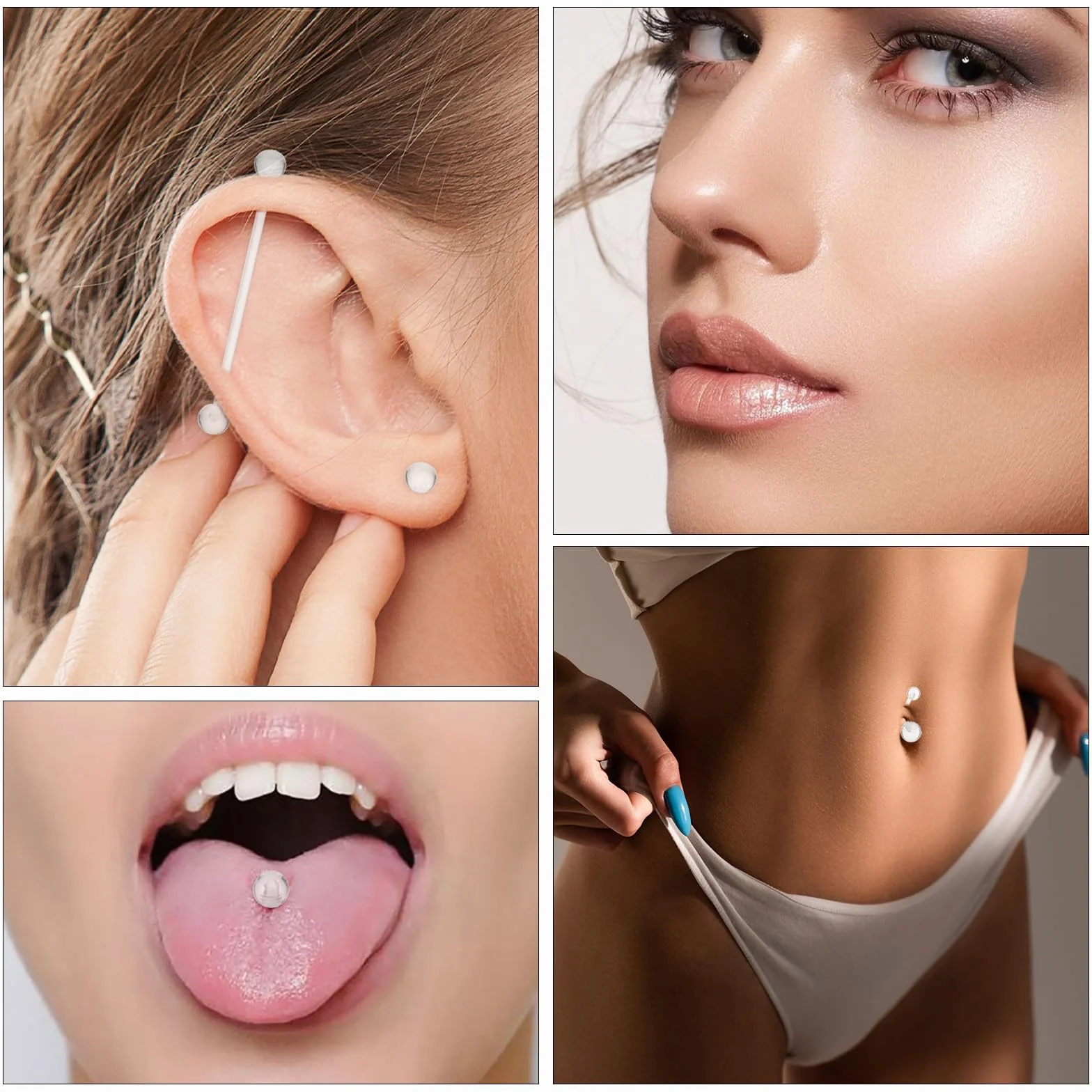 Zestaw 44-częściowy kolczyków do piercingu akrylowe przezroczyste