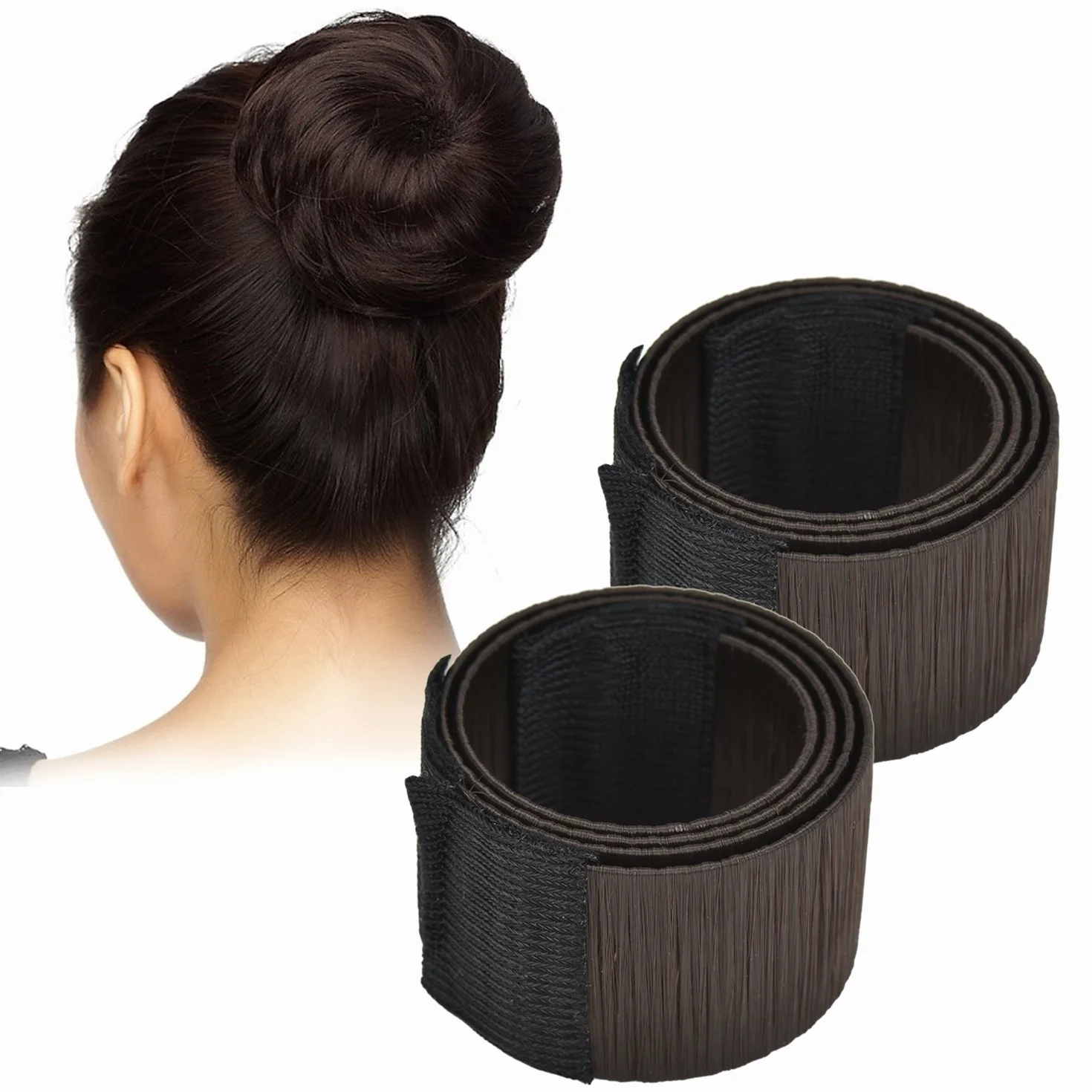 Pretop Zestaw 2 narzędzi do stylizacji włosów dla dziewcząt, kobiet, Donut Hair Bun Maker [ciemnobrązowy] French Twist do stylizacji włosów (idealny do długich i grubych włosów)