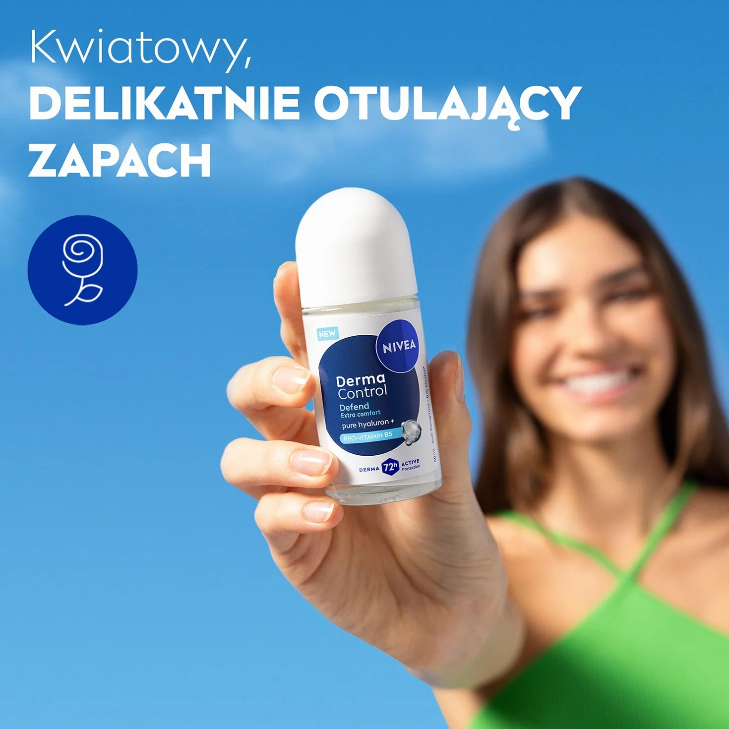 NIVEA Derma Control Defend Antyperspirant dla kobiet roll on - 72h ochrony z kwasem hialuronowym i prowitaminą B5, 50 ml