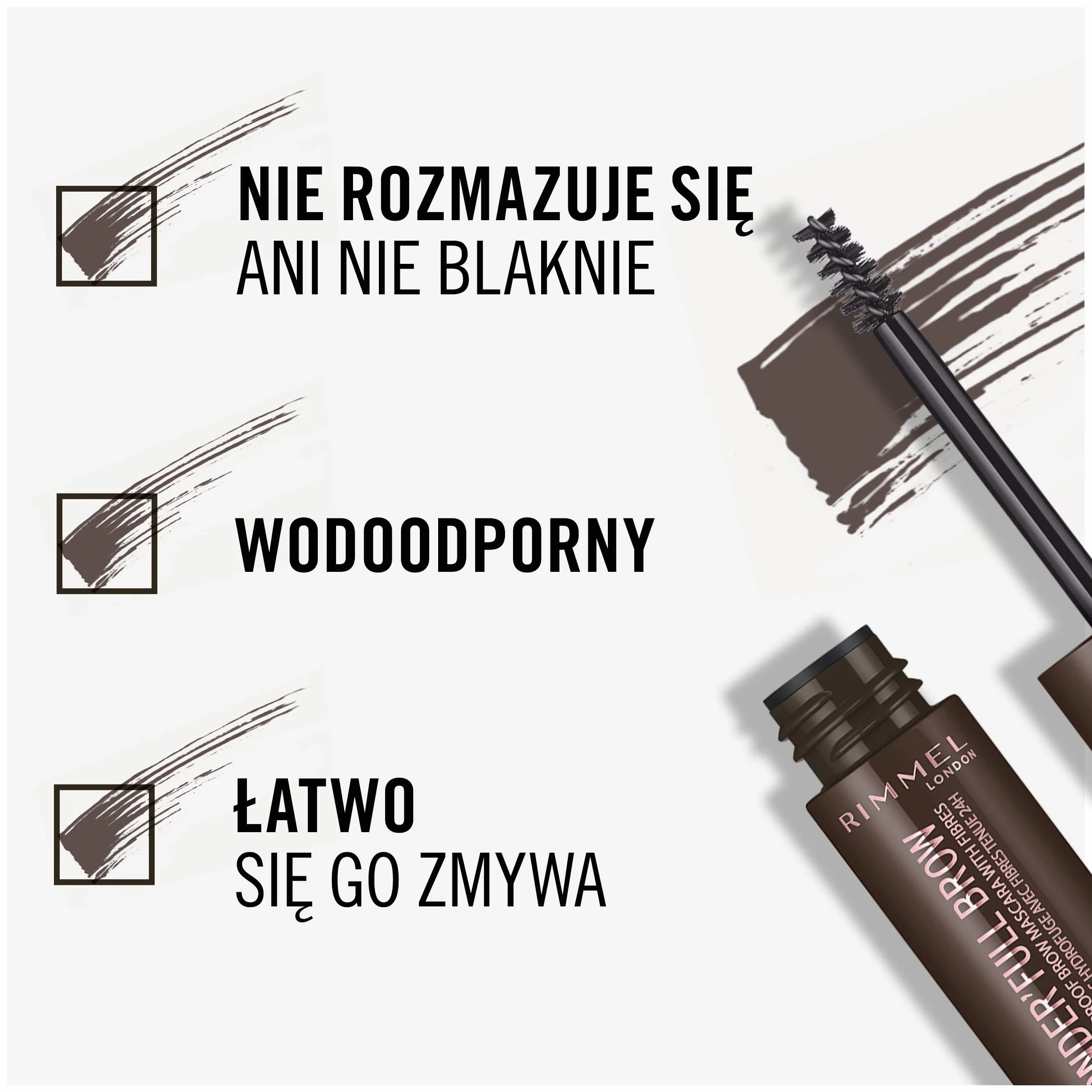 Rimmel Wonder'full Brow 24h zwiększająca objętość maskara do brwi, wodoodporny tusz do brwi, pielęgnujący, nr 3 – Dark
