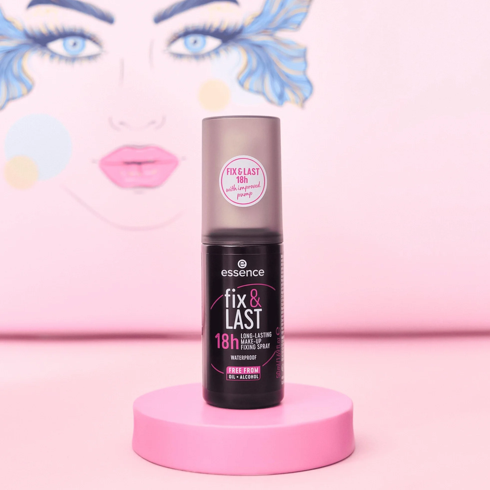 essence Spray utrwalający makijaż fix & LAST 18h LONG-LASTING MAKE-UP FIXING SPRAY, matujący, ustalający, wyraźny wynik, matowy (50ml)