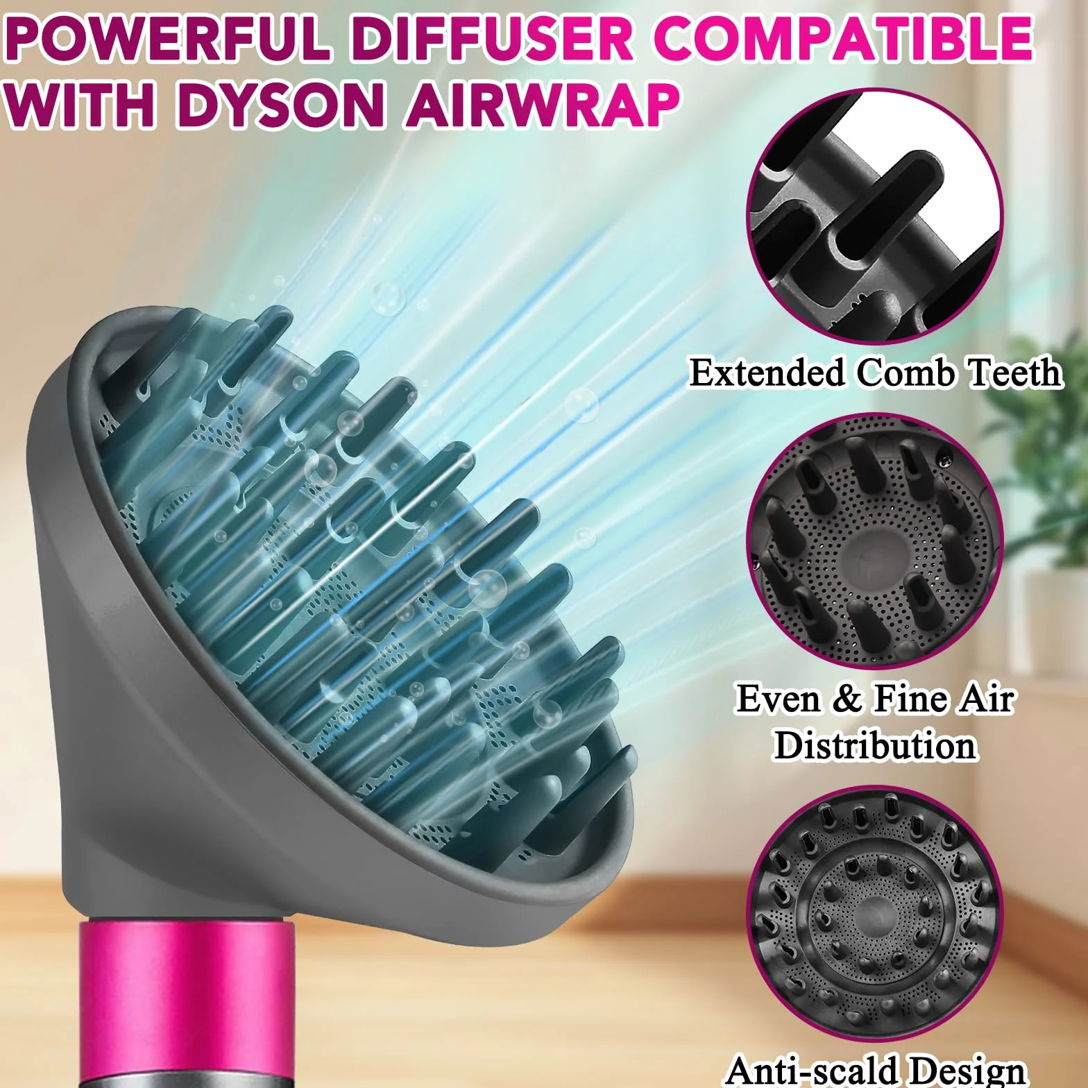 Dyfuzor do Dyson Airwrap, nakładka dyfuzora do naturalnych, falowanych i kręconych włosów, zapobiega puszeniu się, zwiększona objętość, nowy design (szary)