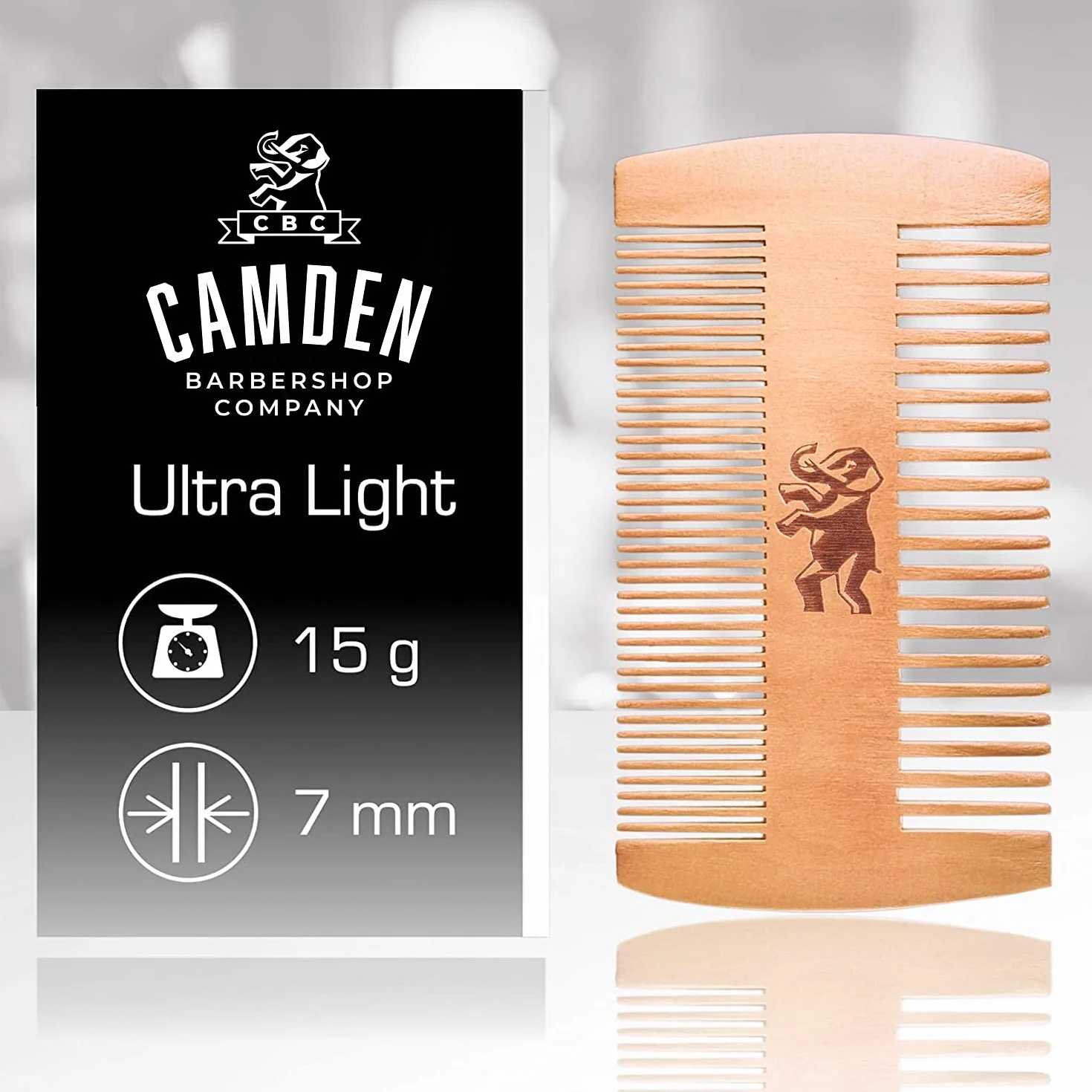 Ultralight Bartkamm von Camden Barbershop Company ? Birnbaumholz ? inkl. Etui ? für die tägliche Bartpflege & das Auftragen von Bartöl/Beard Balm ?