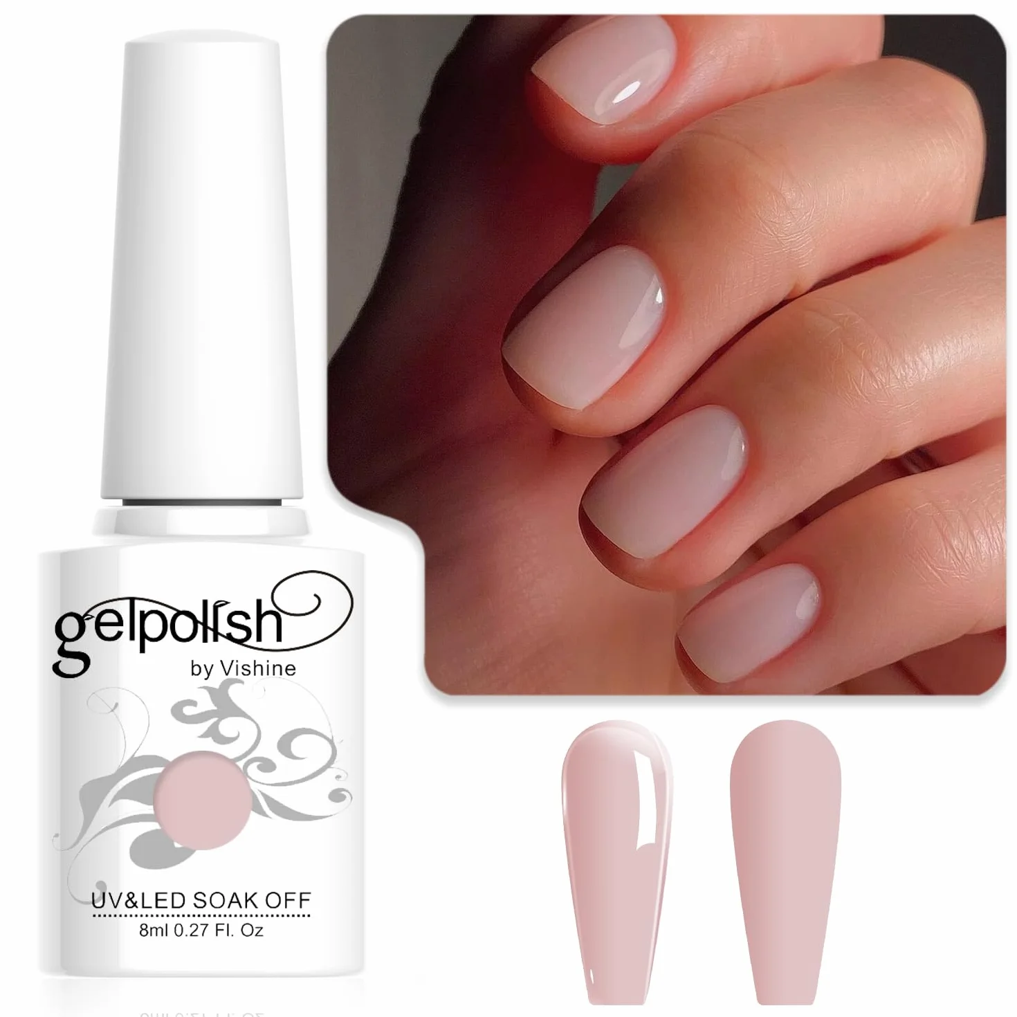 Vishine Sheer Nude różowy żelowy lakier do paznokci, 1 szt. 8 ml, żelowy naturalny różowy półprzezroczysty kolor, utwardzany światłem UV, żel do paznokci do Nail Art DIY, francuski manicure w domu