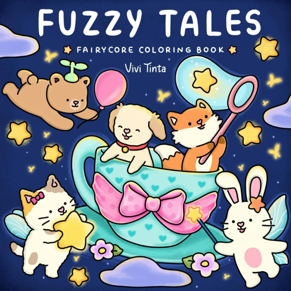 Fuzzy Tales: Fairycore Coloring Book for Adults & Teens Featuring Adorable Animals Characters