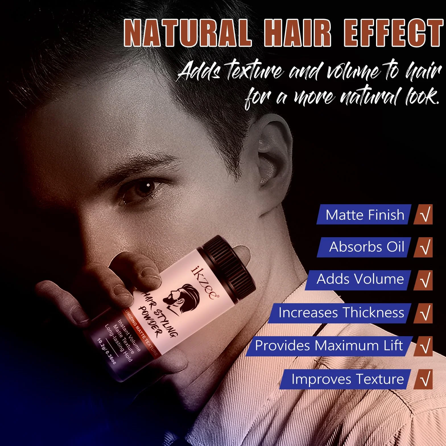 Proszek do stylizacji, puder teksturujący do włosów, puder tekstury do włosów dla mężczyzn, Fijación Duradera, Acabado Mate para Todo Tipo de Cabello, 10 g