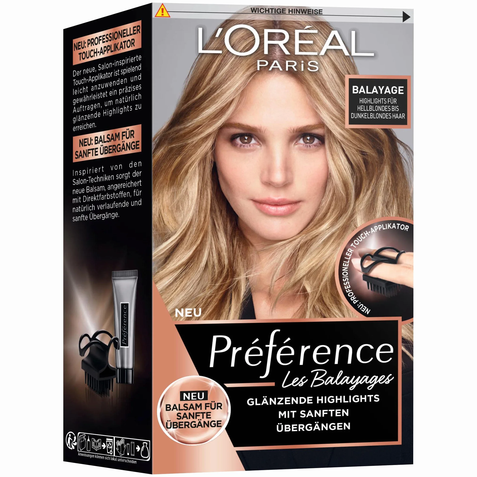 L'Oréal Paris permanentna farba do włosów, zestaw do farbowania włosów z aplikatorem dotykowym, do włosów od jasnego do ciemnego blondu, Préférence Balayage
