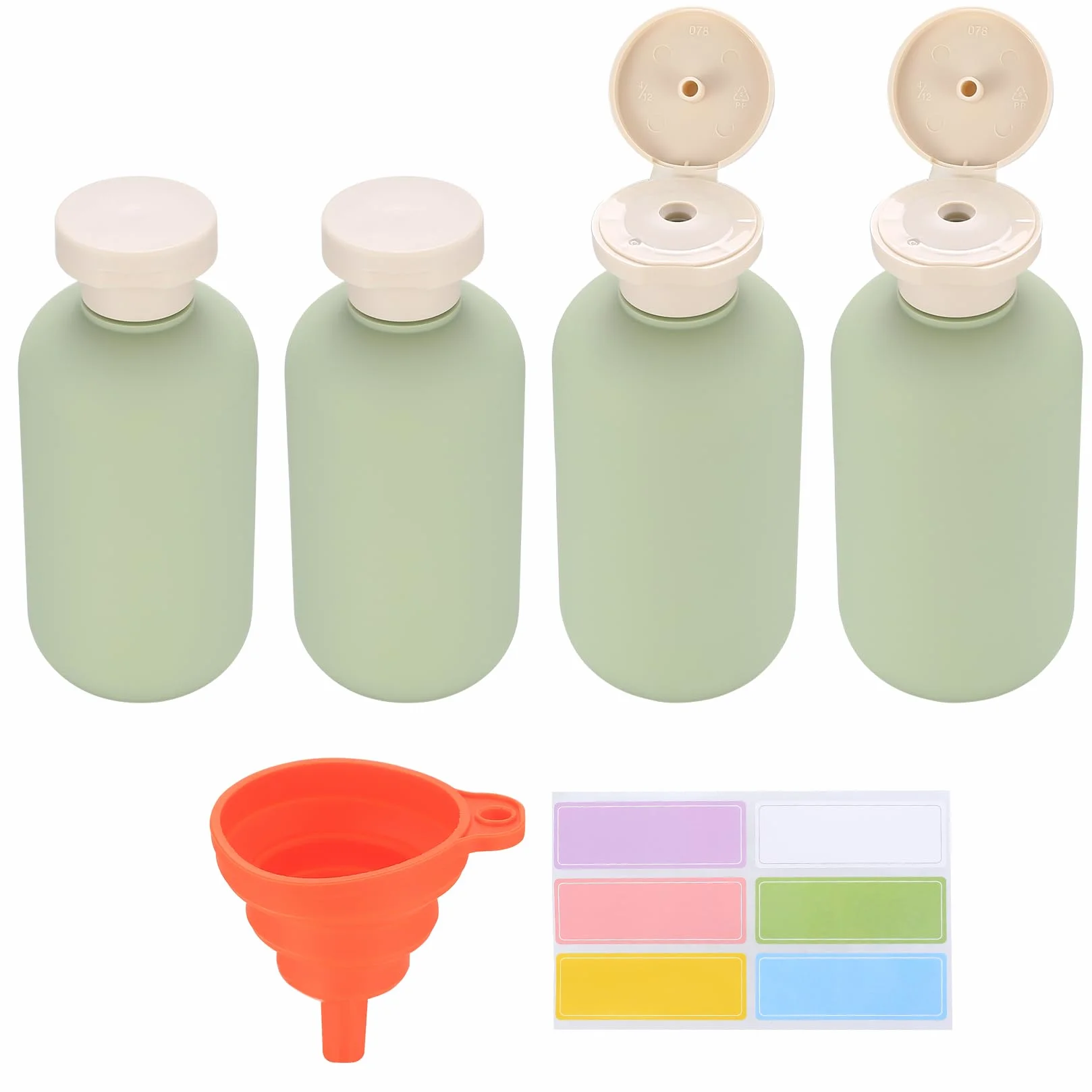 4 Sztuki 200ml Butelki Podróżne, Butelki na Szampon do Napełniania, Przenośne Puste Butelki do Bagażu Podręcznego, Plastikowe Silikonowe Pojemniki Podróżne z Klapką na Kremy i Balsamy