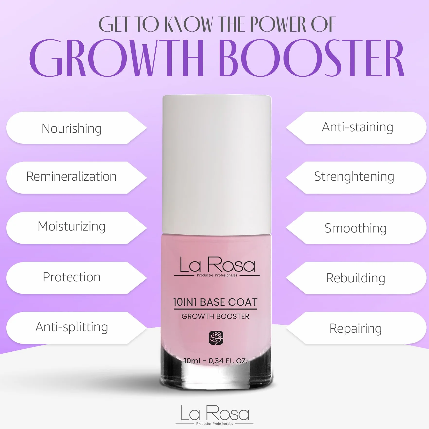 La Rosa 10w1 BASE COAT Odżywka przyspieszająca wzrost paznokci GROWTH BOOSTER 10ml