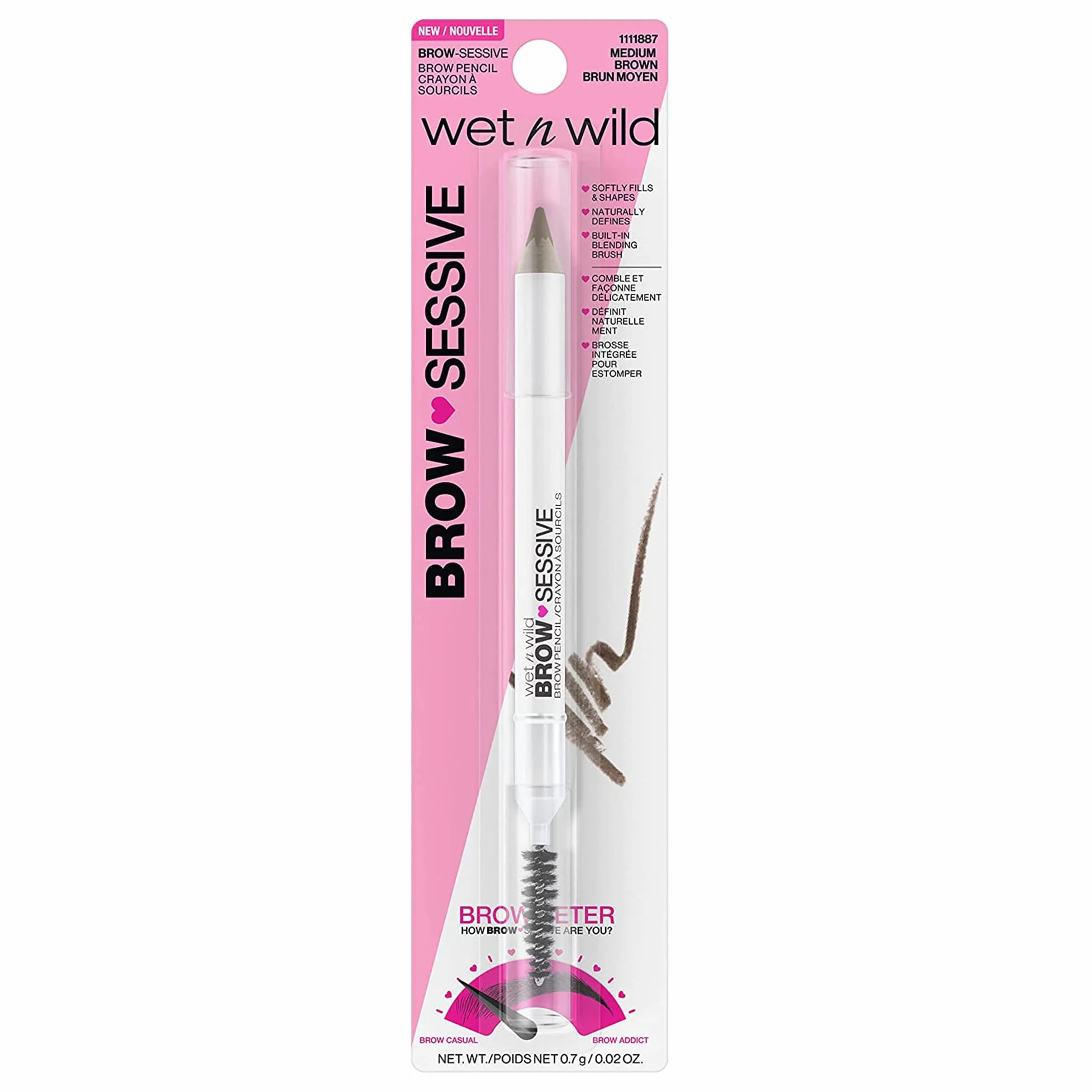 Wet n Wild, Kredka do Brwi Brow-Sessive, Kredka do Brwi z Dwoma Końcówkami i Szczoteczką do Cienkich i Grubych Brwi, Naturalny Wygląd, Możliwość Budowania Koloru, Odcień Medium Brown