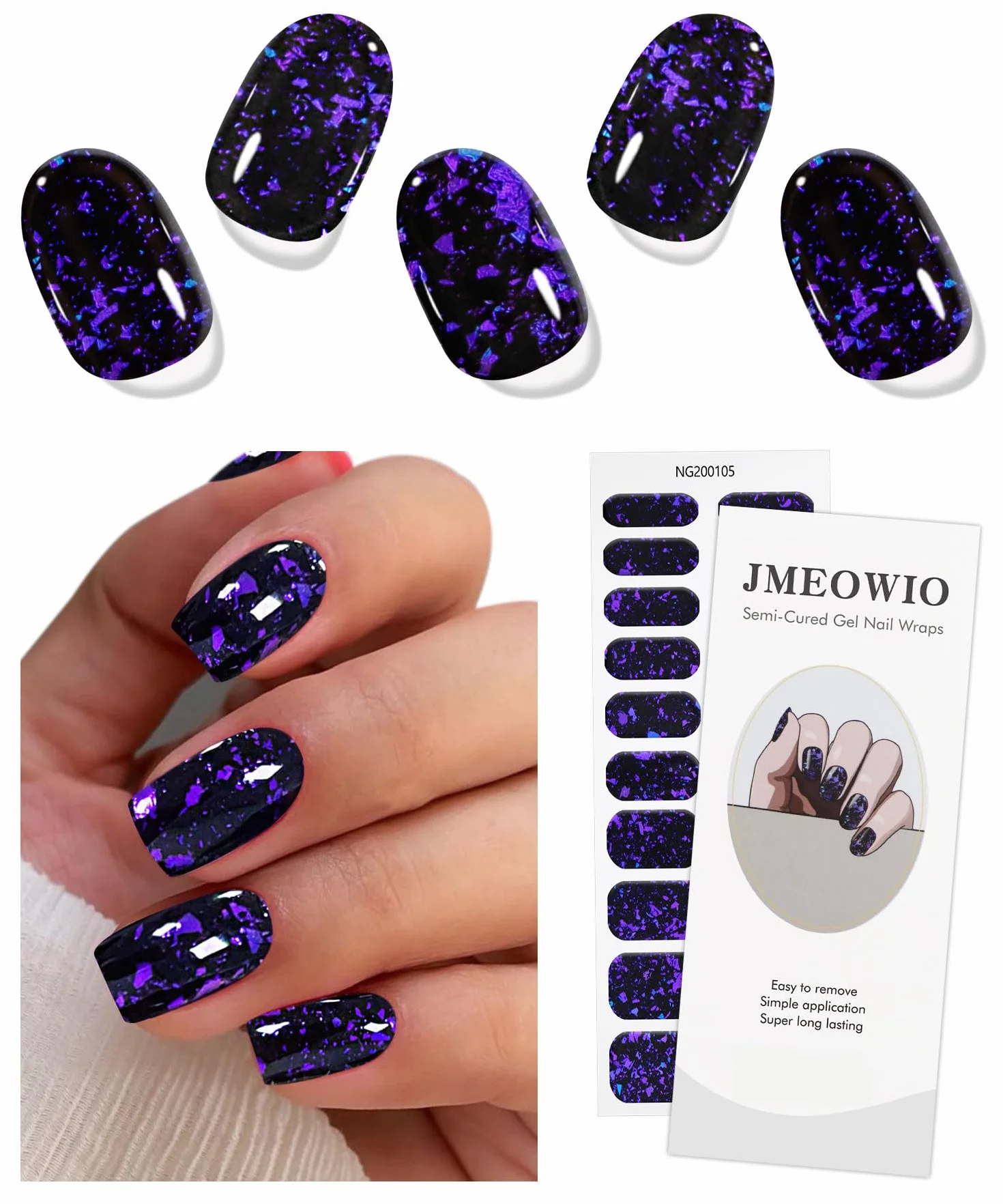 JMEOWIO Naklejki do paznokci Żel Ciemny fioletowy Naklejki do paznokci Żel Nail Art Stickers Decor