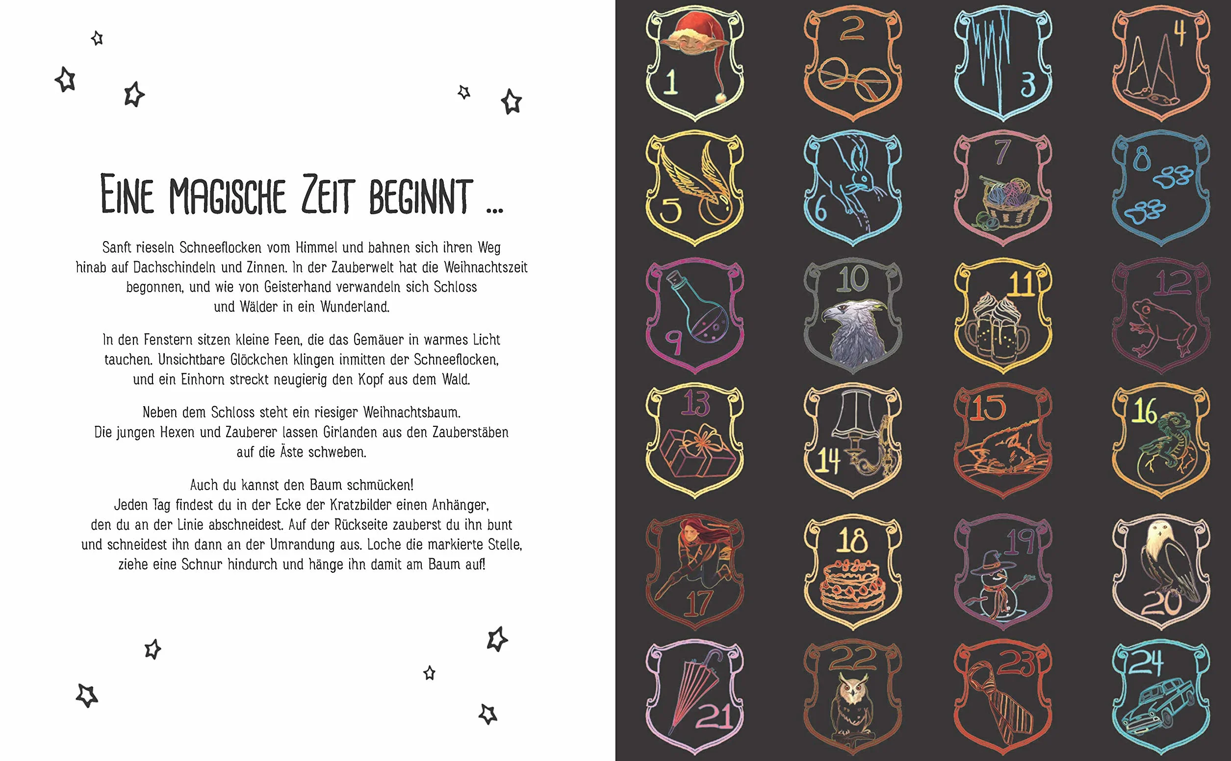 Kritzel-Kratzel Zauberwelt Adventskalender - Inoffizielle Fan Art zu Harry Potter: Mit magischen Motiven, fantastischen Farbeffekten & Bambus-Stick. Für Kinder ab 5 Jahren