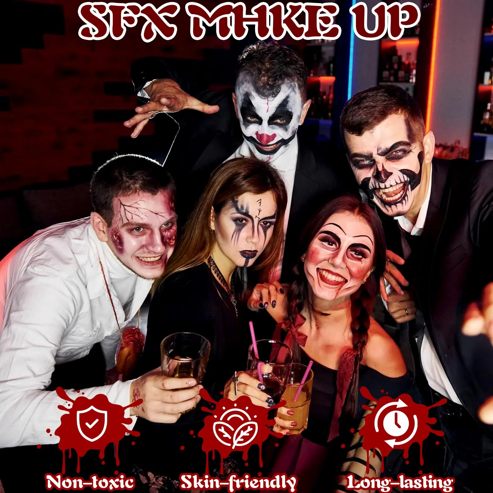 Zestaw do makijażu Halloween 3 sztucznej krwi 30 naklejek tatuaż paleta 8 kolorów