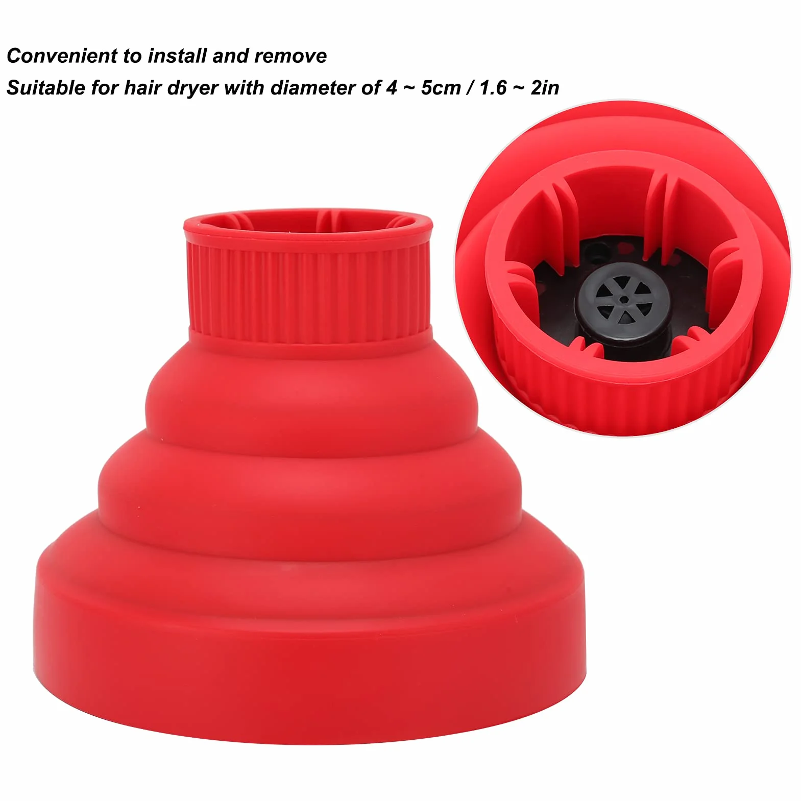 Generic Uniwersalny Składany Dyfuzor do Suszarki do Włosów dla Idealnej Kręconej Fryzury Przenośny Składany Dyfuzor Podróżny Suszarek Włosów 4-5cm (czerwony)