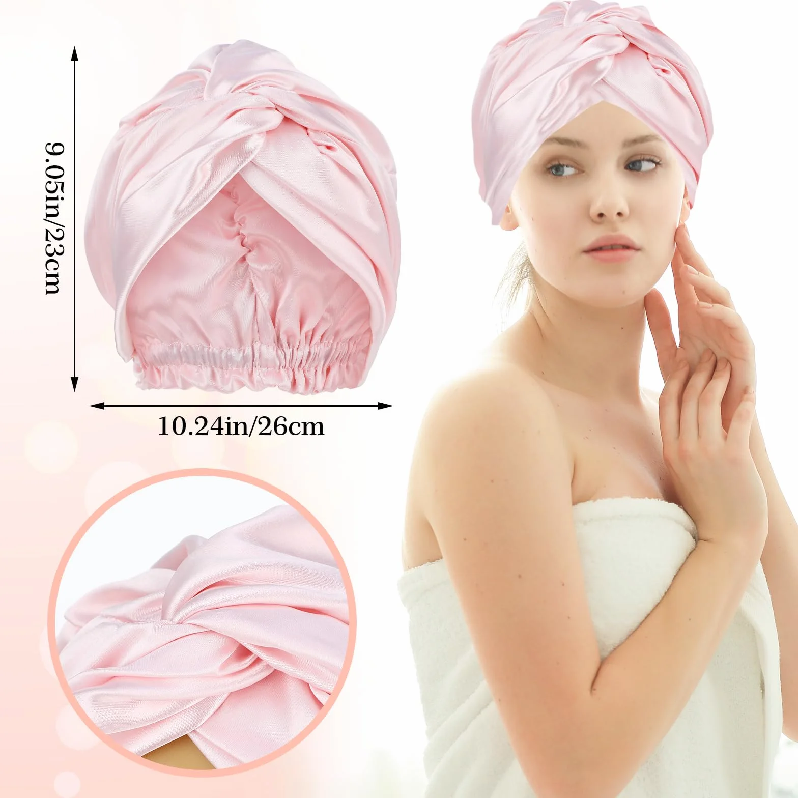 Jedwabny czepek do spania, jedwabny, różowy, miękki, miękki, jedwabny bonnet, oddychający, suchy, utrzymuje głowę do spania, elegancka czapka do spania, jedwabna ochrona włosów na noc