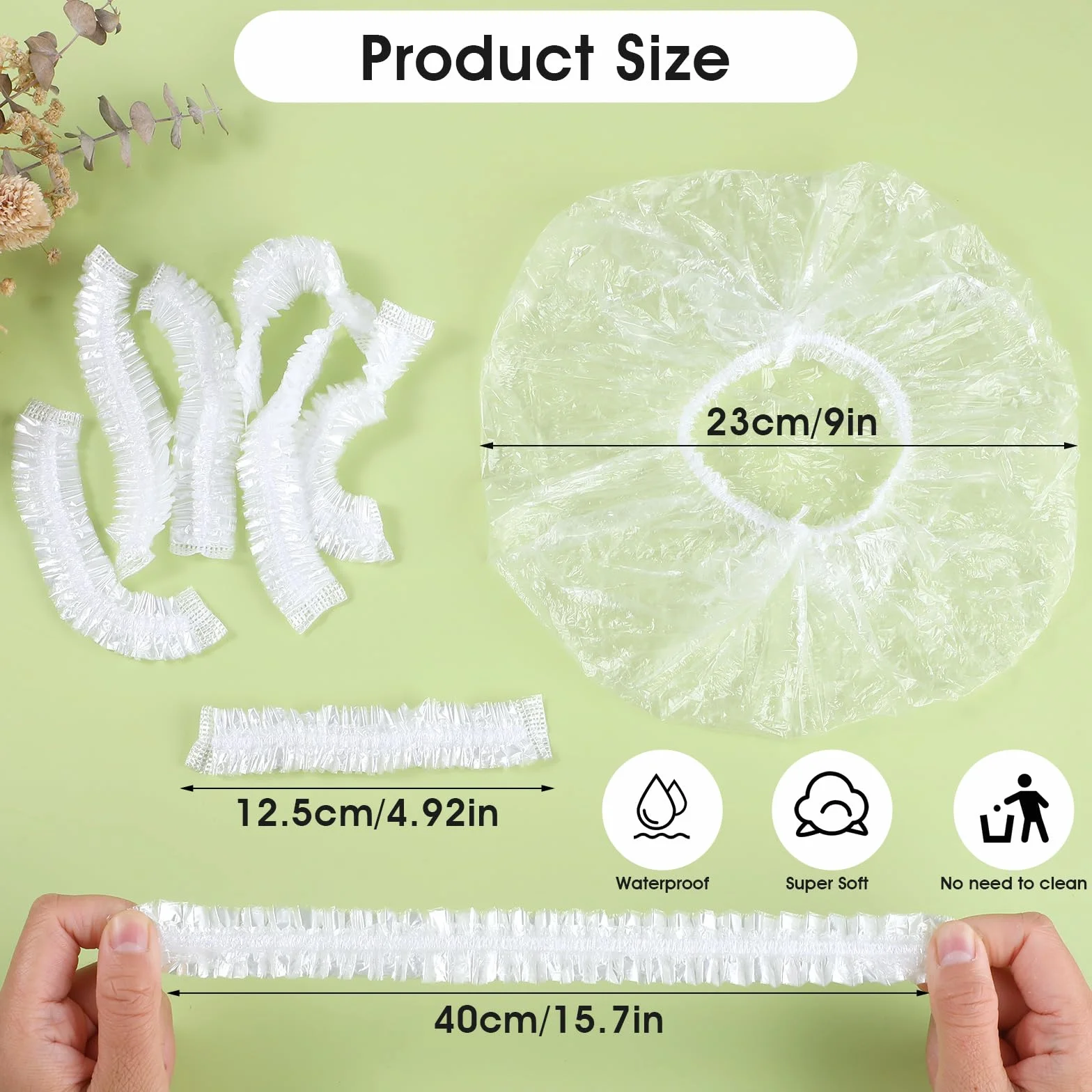 100 szt. jednorazowych czepków prysznicowych, czepki prysznicowe dla kobiet, plastikowe czepki prysznicowe, duży czepek prysznicowy, elastyczna czapka na włosy do użytku domowego, w hotelu, spa